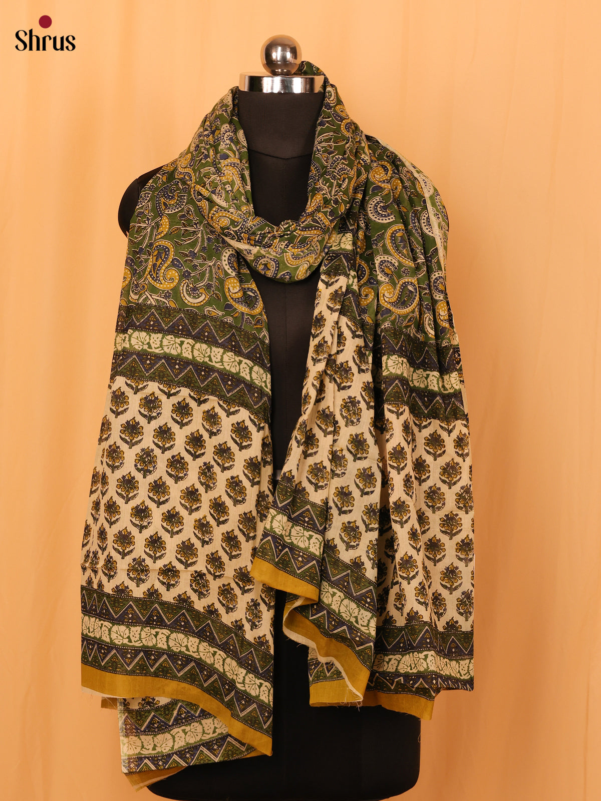 Green Kalamkari Cotton Dupatta - MCL28136 - Shop on Shrus.com