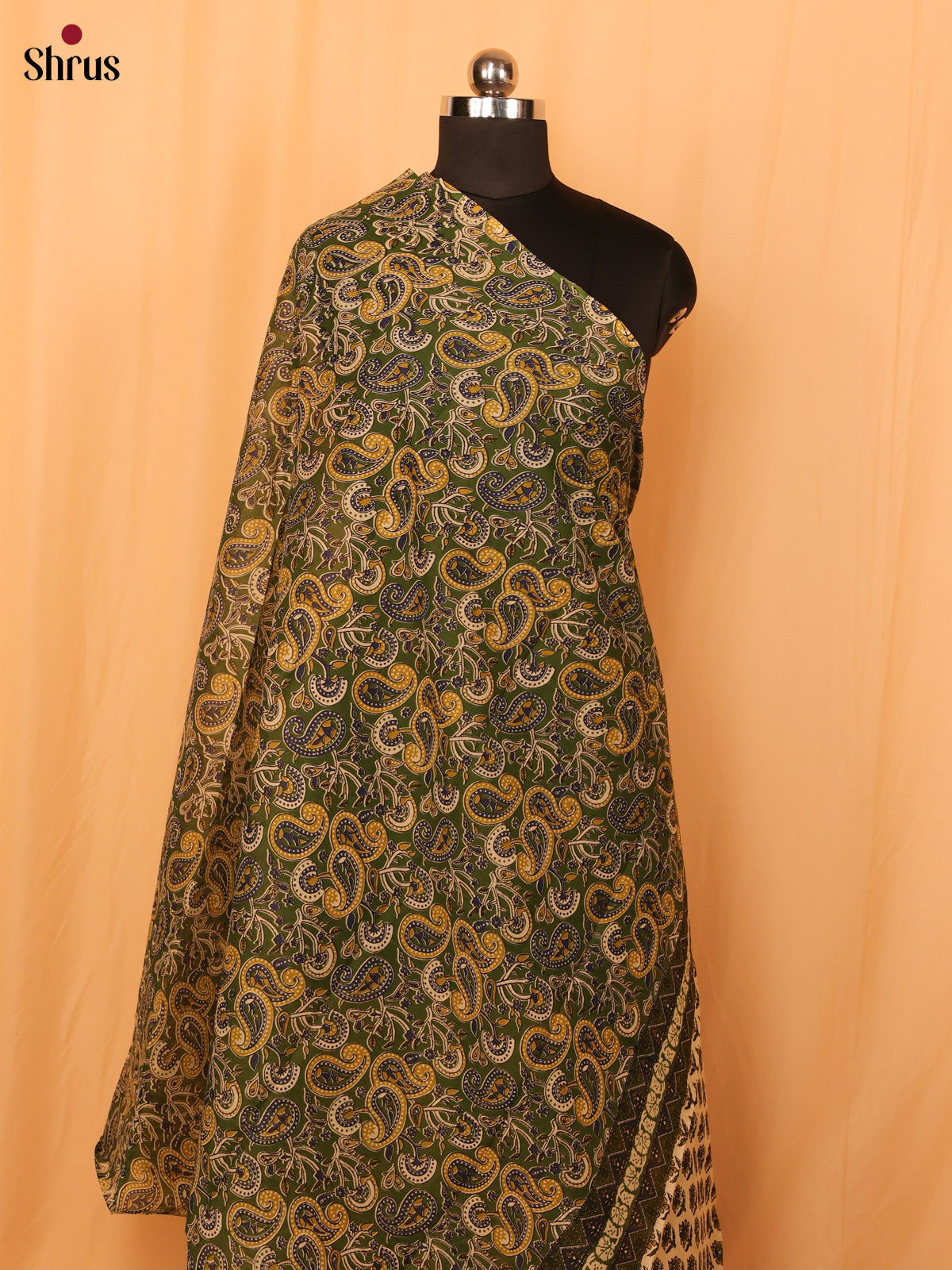 Green Kalamkari Cotton Dupatta - MCL28136 - Shop on Shrus.com