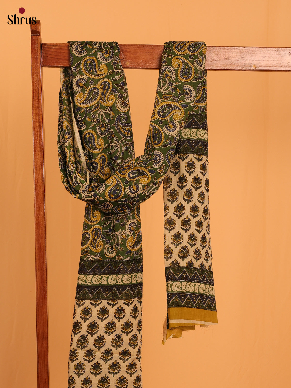 Green Kalamkari Cotton Dupatta - MCL28136 - Shop on Shrus.com