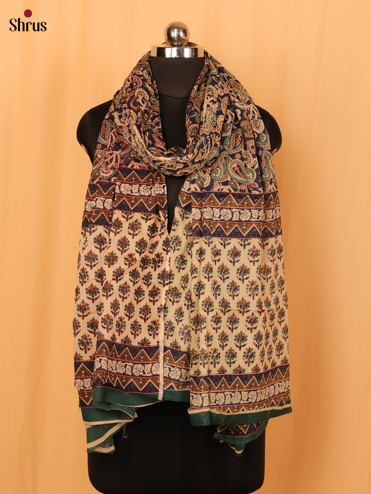 Blue Kalamkari Cotton Dupatta - MCL28138 - Shop on Shrus.com