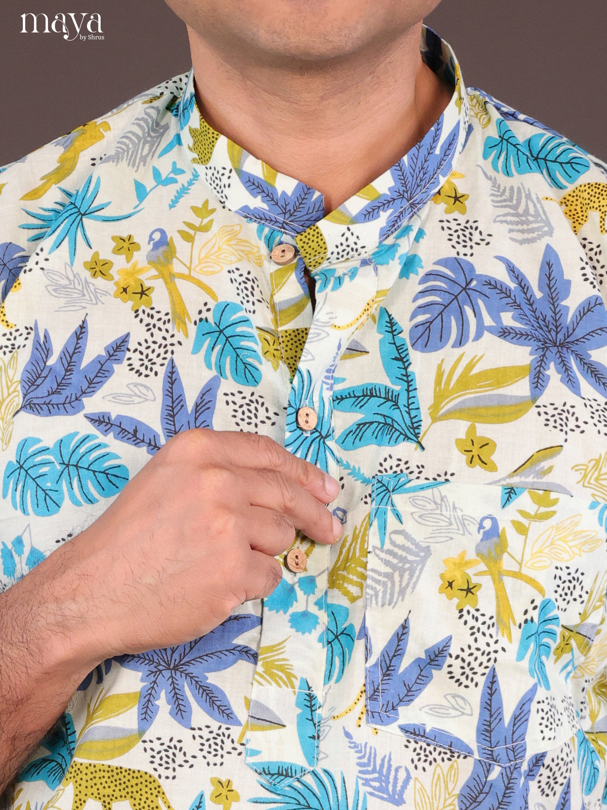 Cream Cotton Digital Printed Short Men Kurta - Shop on Shrus.com