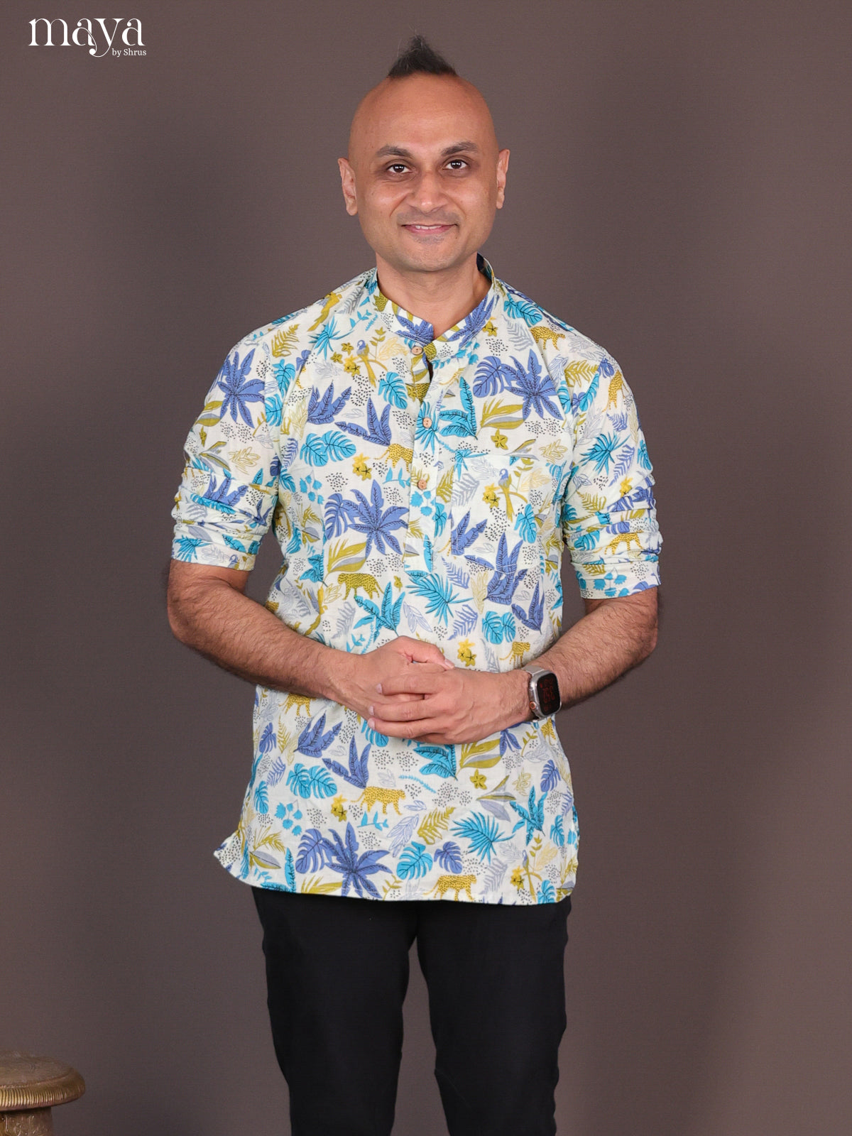 Cream Cotton Digital Printed Short Men Kurta - Shop on Shrus.com