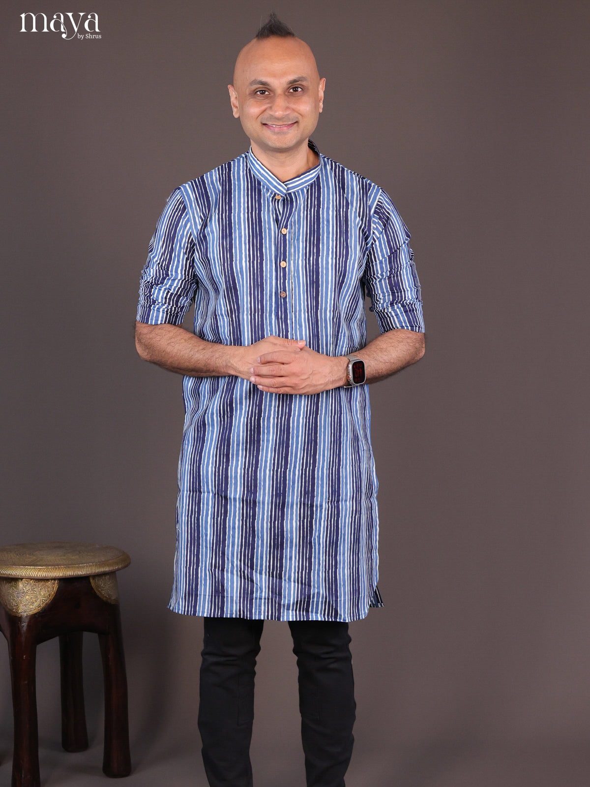 Cream Cotton Block Printed Long Men Kurta - Shop on Shrus.com