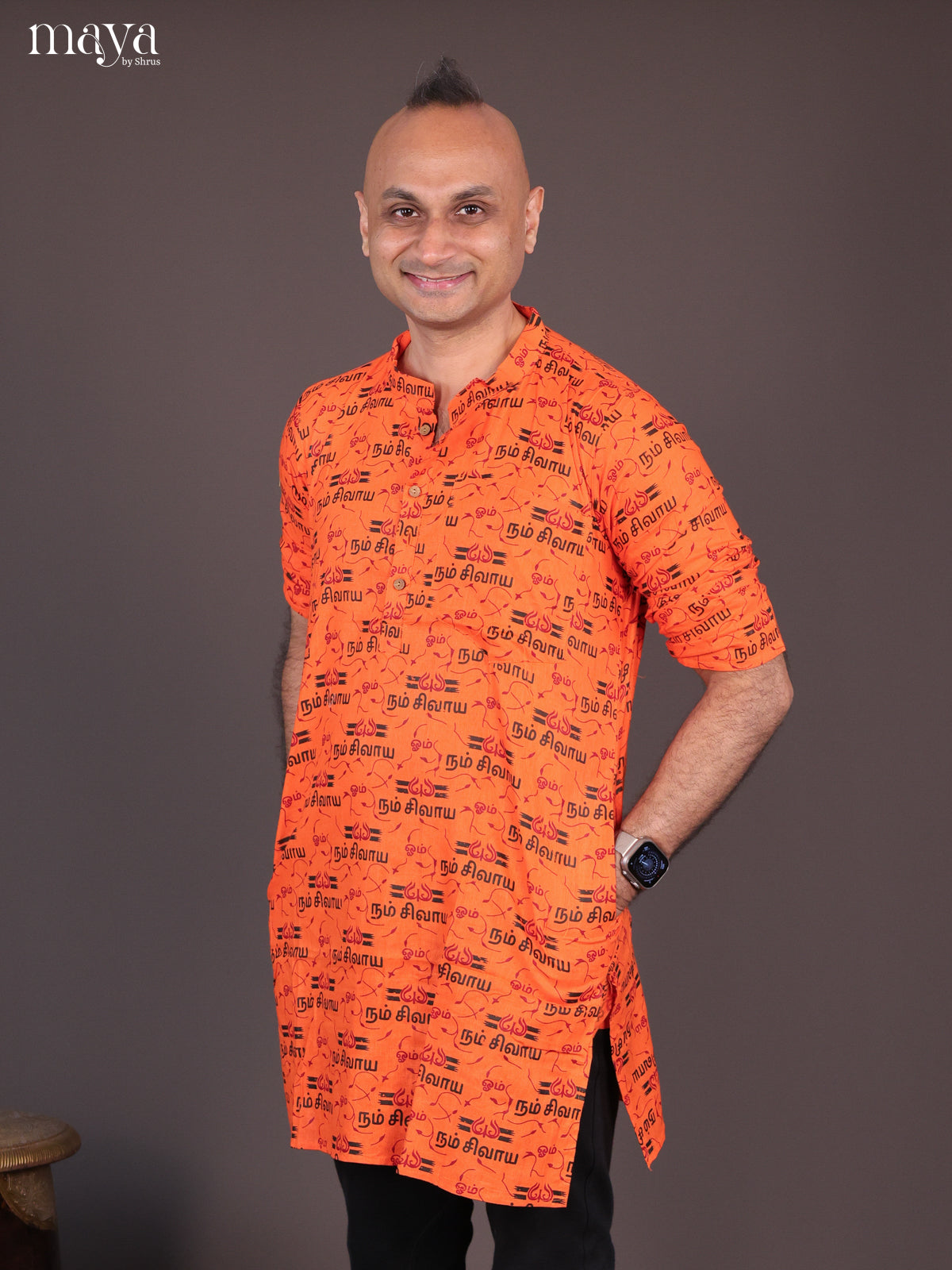 Orange Cotton Divine Printed Short Men Kurta - Shop on Shrus.com