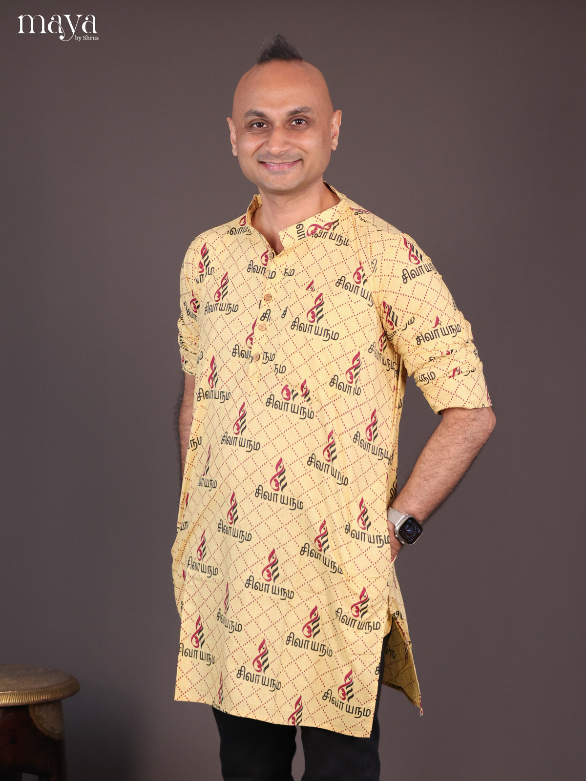 Sandal Cotton Divine Print Short Men Kurta - Shop on Shrus.com