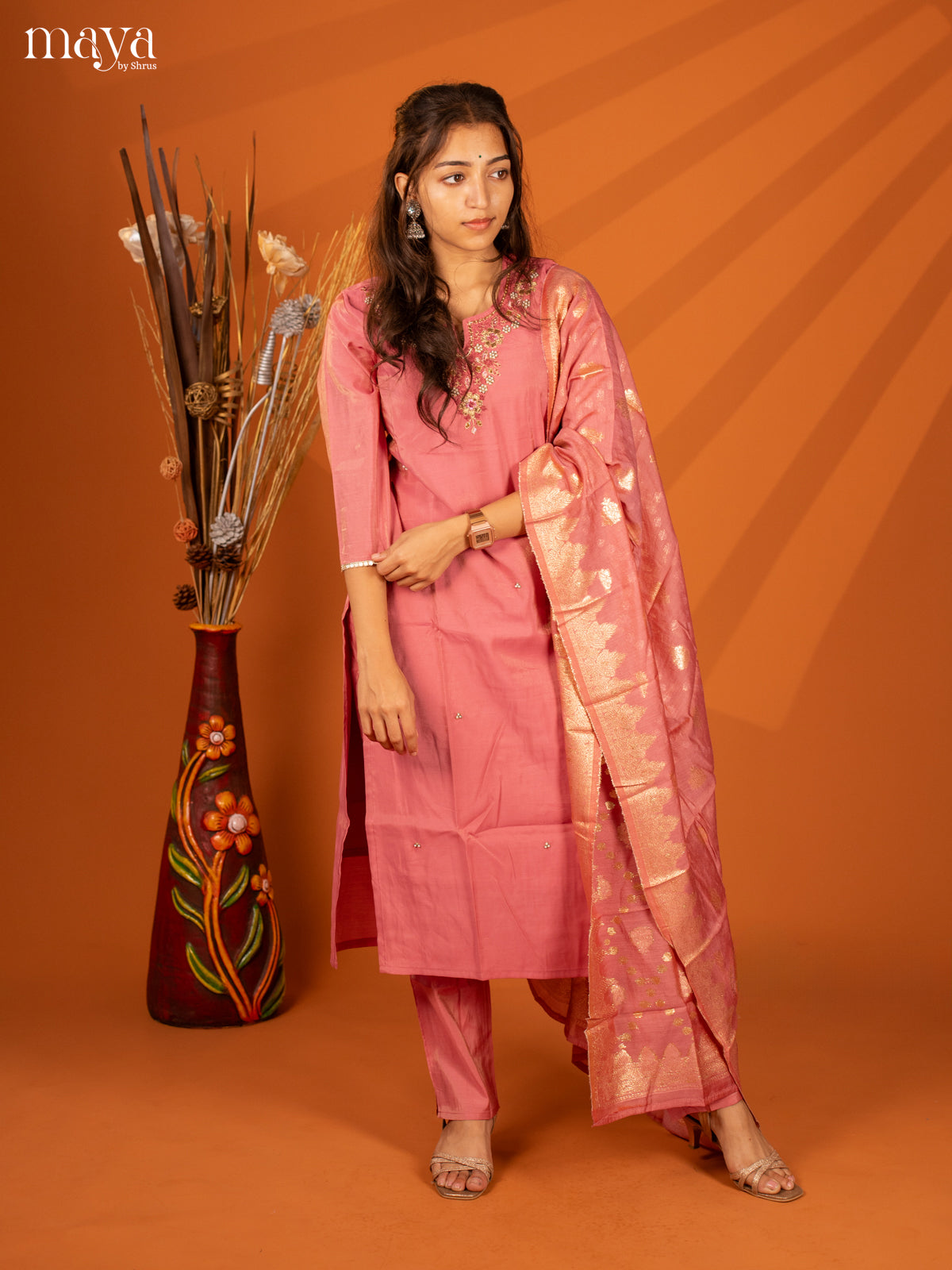 Embroidered Rayon Purple 3Pc Salwar Suit- Top, Bottom & Dupatta - Shop on Shrus.com