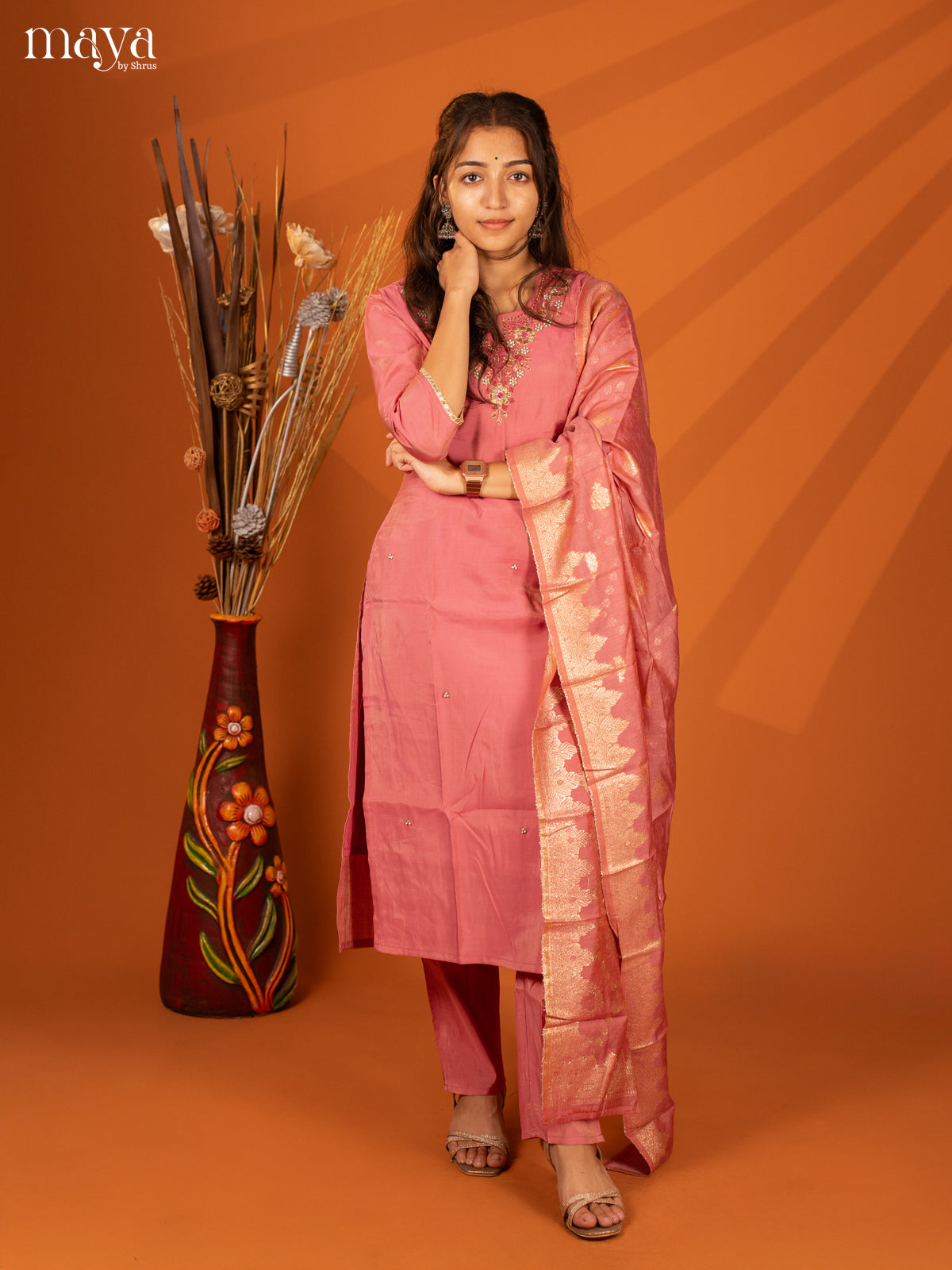 Embroidered Rayon Purple 3Pc Salwar Suit- Top, Bottom & Dupatta - Shop on Shrus.com