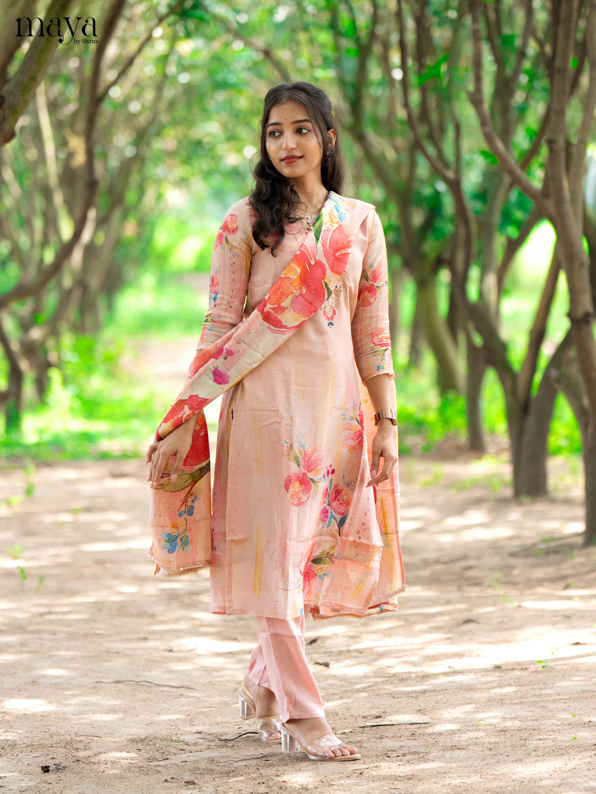 Embroidered Rayon Peach 3Pc Salwar Suit - Top, Bottom & Dupatta - Shop on Shrus.com