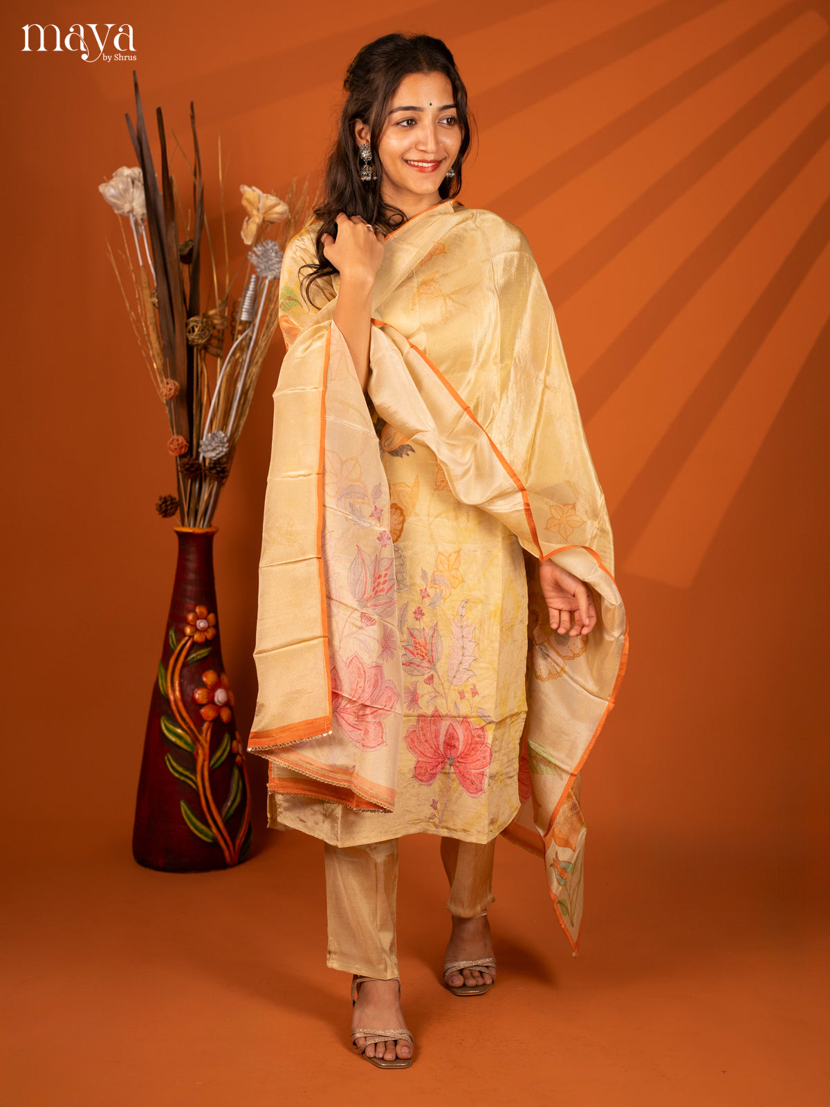 Embroidered Sandal Rayon 3 Pc Salwar Suit - Top, Bottom & Dupatta - Shop on Shrus.com