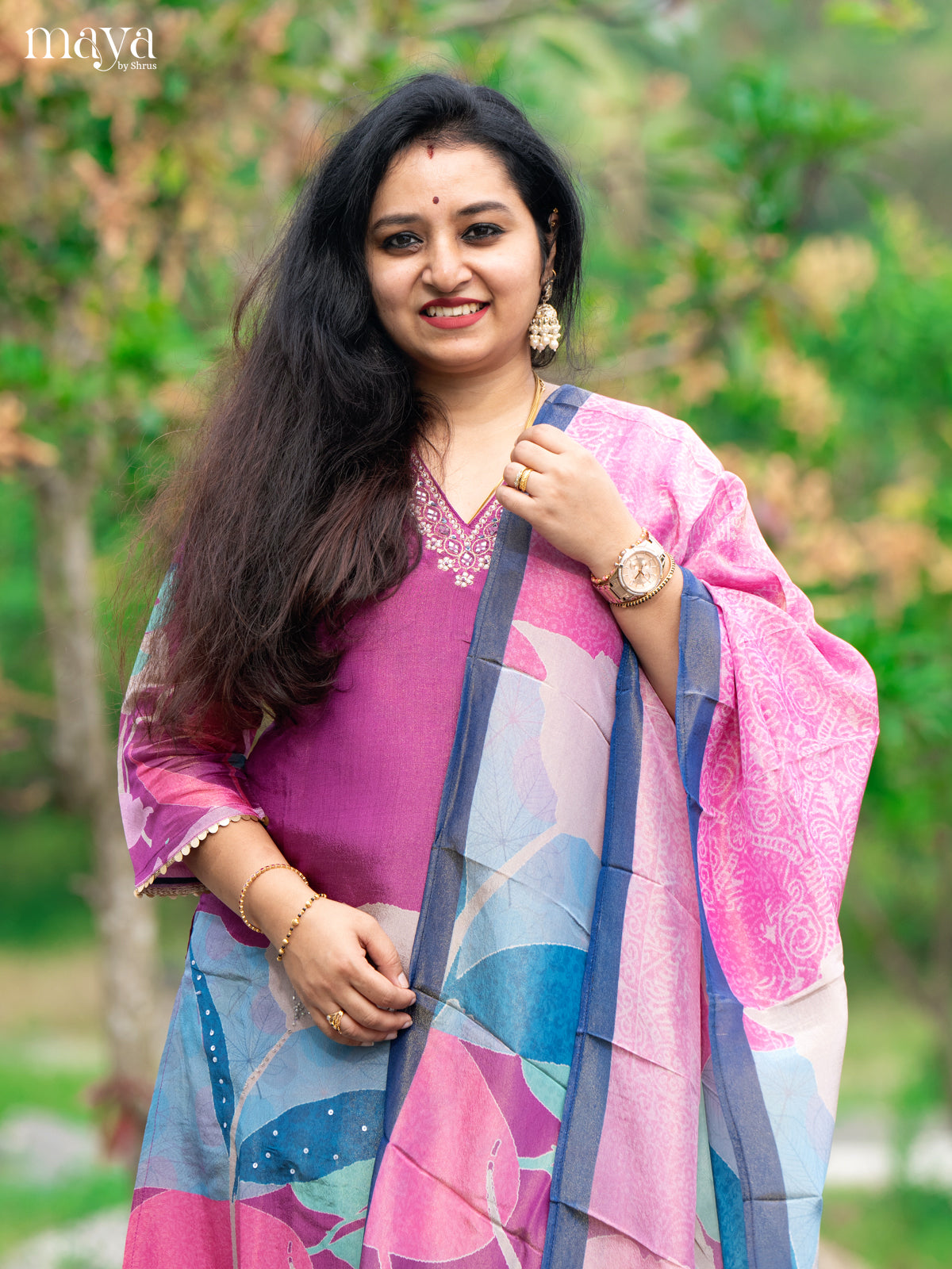 Embroidered Rayon Magenta 3Pc Salwar Suit - Top, Bottom & Dupatta - Shop on Shrus.com