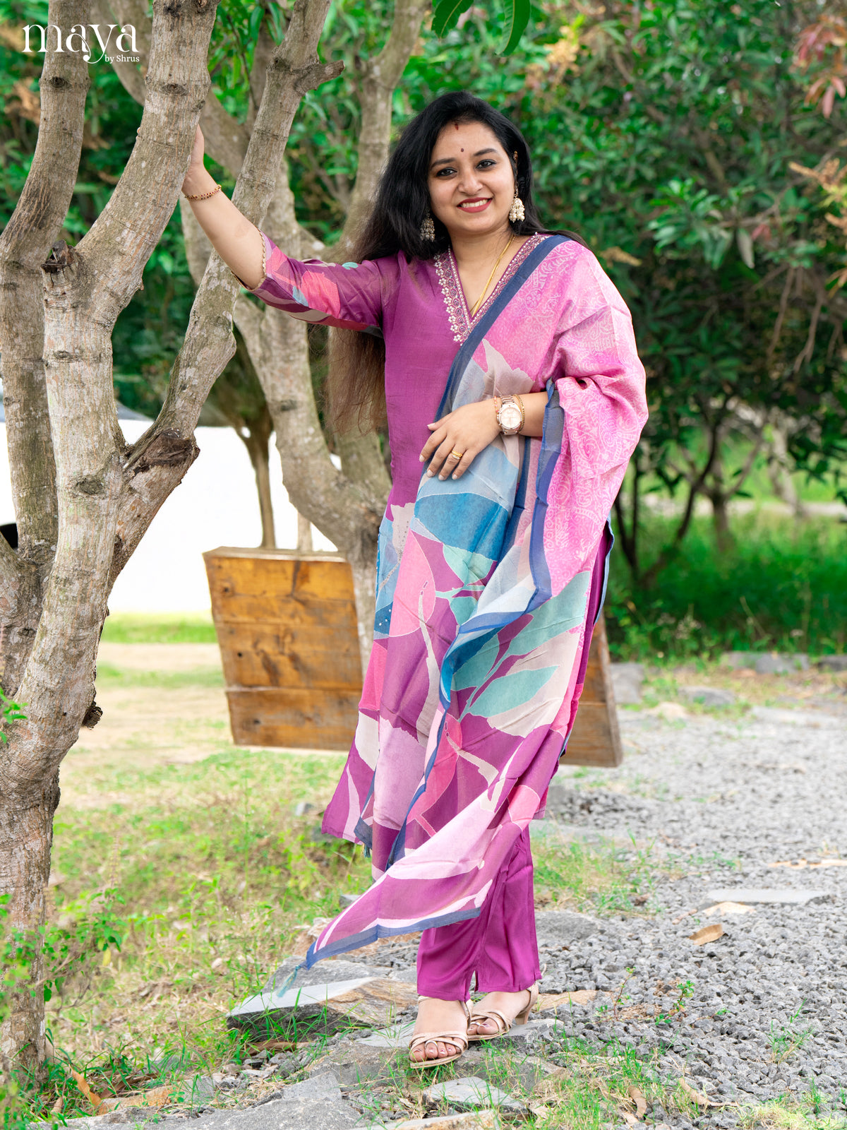 Embroidered Rayon Magenta 3Pc Salwar Suit - Top, Bottom & Dupatta - Shop on Shrus.com