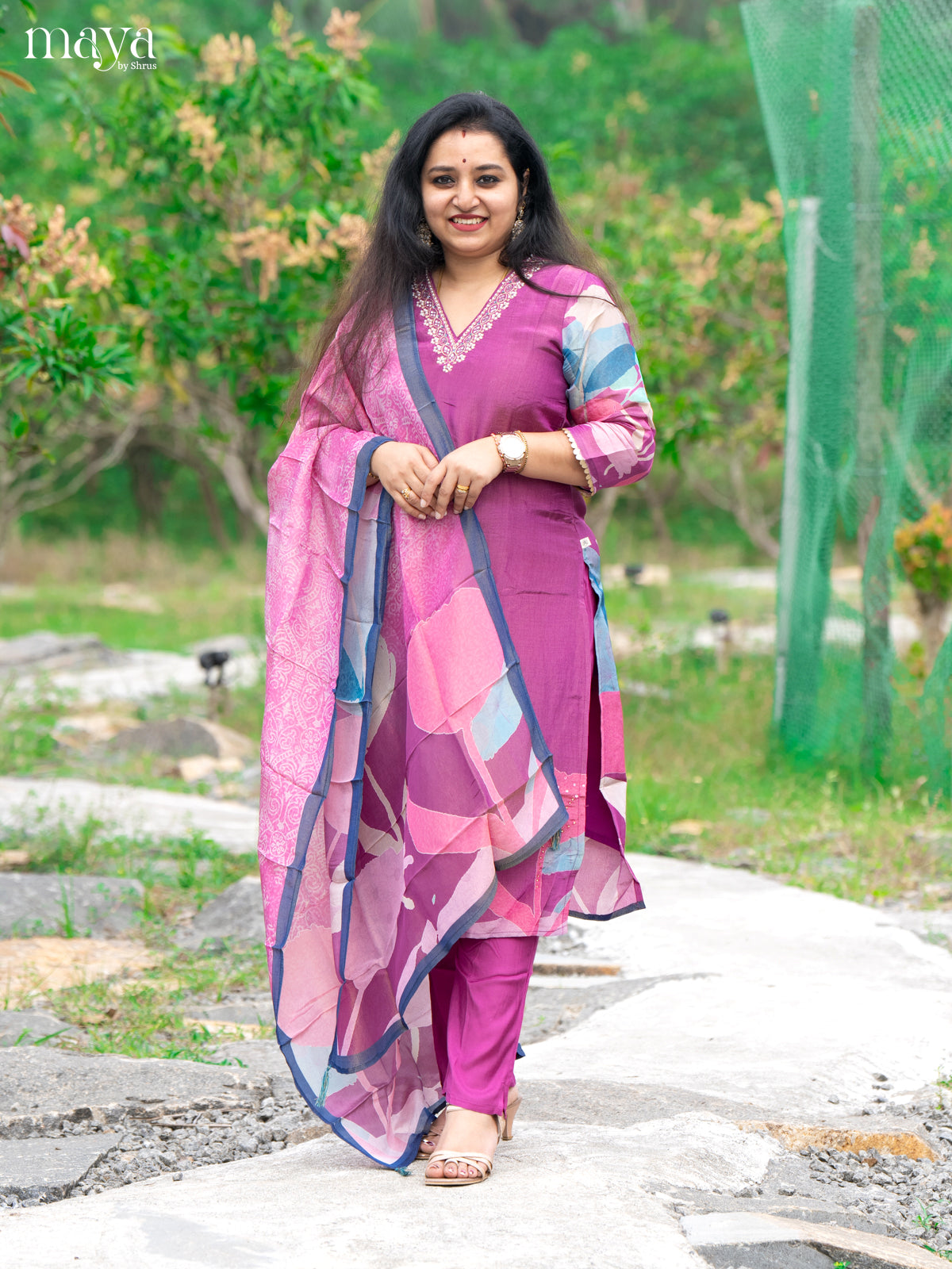 Embroidered Rayon Magenta 3Pc Salwar Suit - Top, Bottom & Dupatta - Shop on Shrus.com