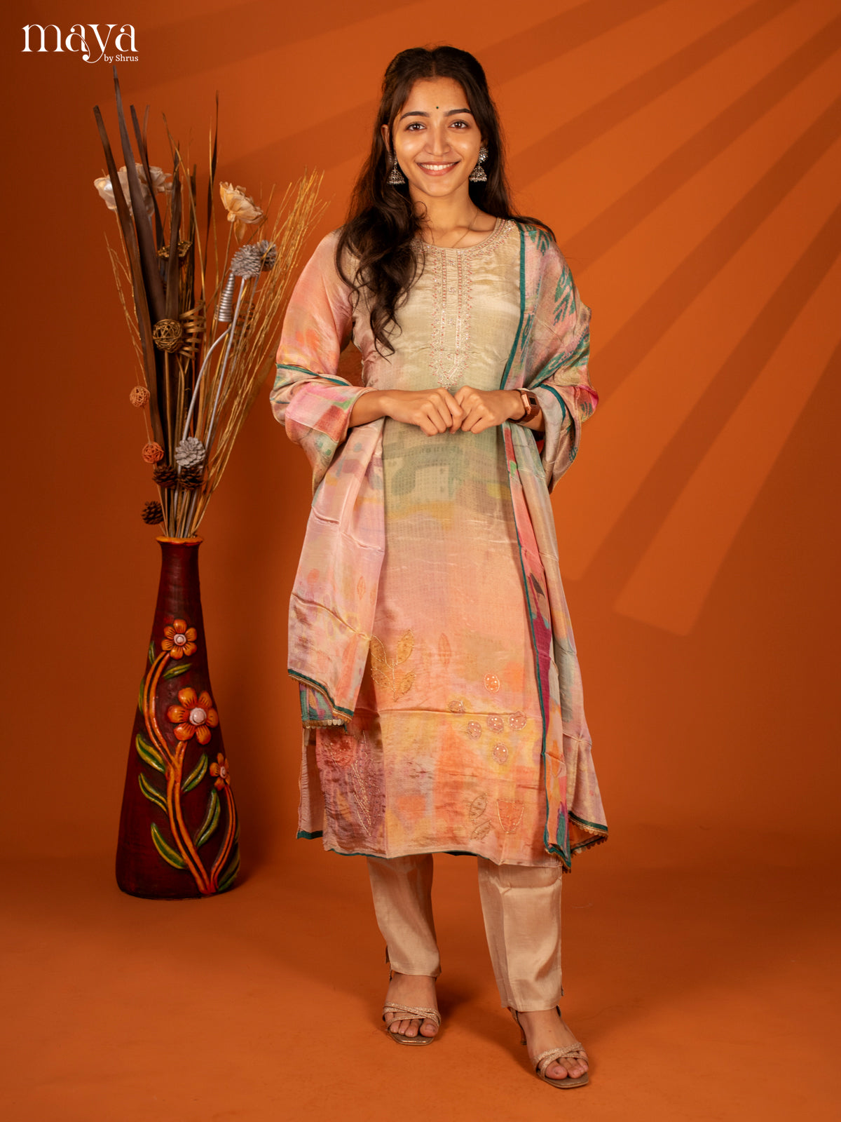 Embroidered Semi Georgette Green 3Pc Salwar Suit- Top, Bottom & Dupatta - Shop on Shrus.com