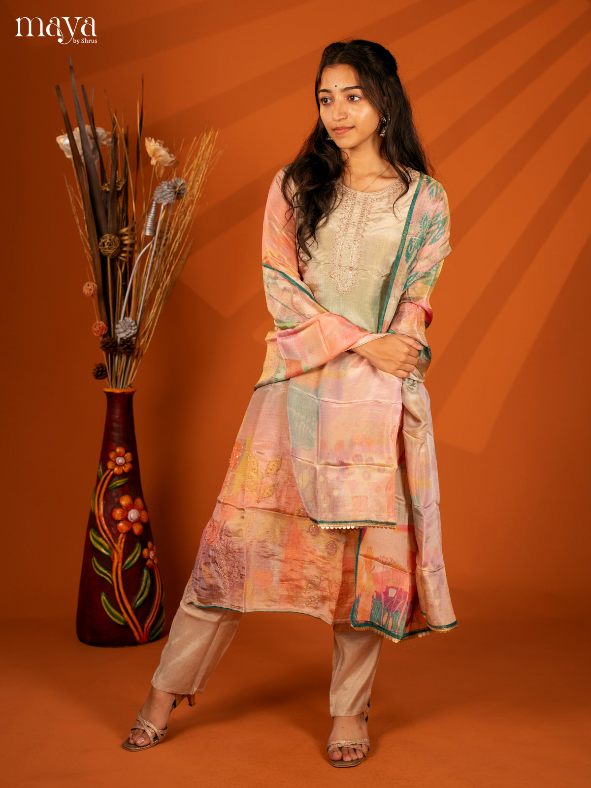 Embroidered Semi Georgette Green 3Pc Salwar Suit- Top, Bottom & Dupatta - Shop on Shrus.com