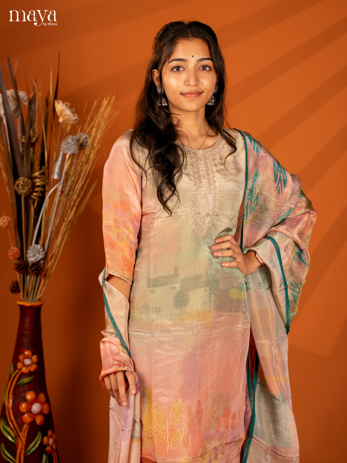 Embroidered Semi Georgette Green 3Pc Salwar Suit- Top, Bottom & Dupatta - Shop on Shrus.com