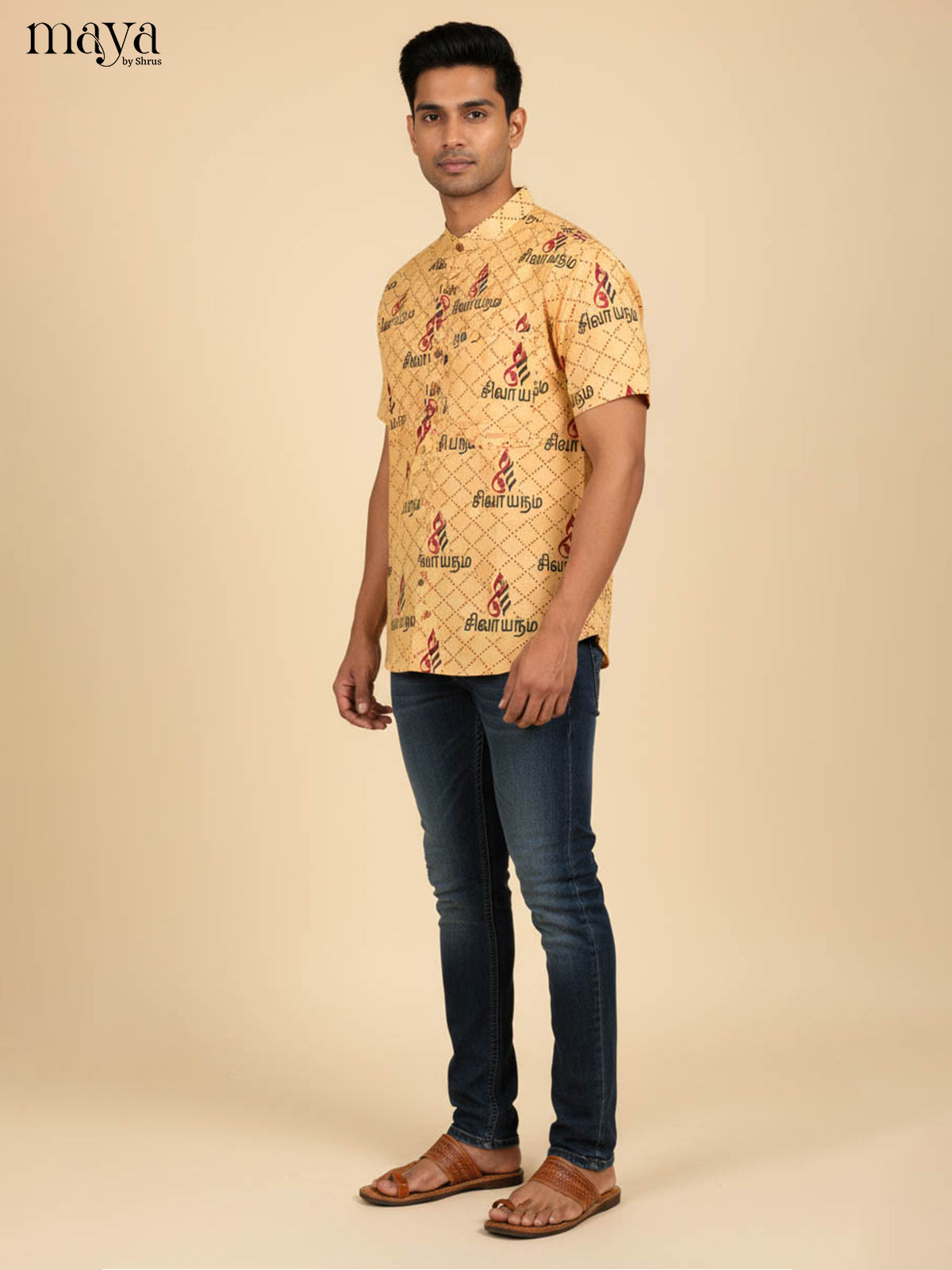Sandal Cotton Divine Printed Short Men Kurta - Shop on Shrus.com