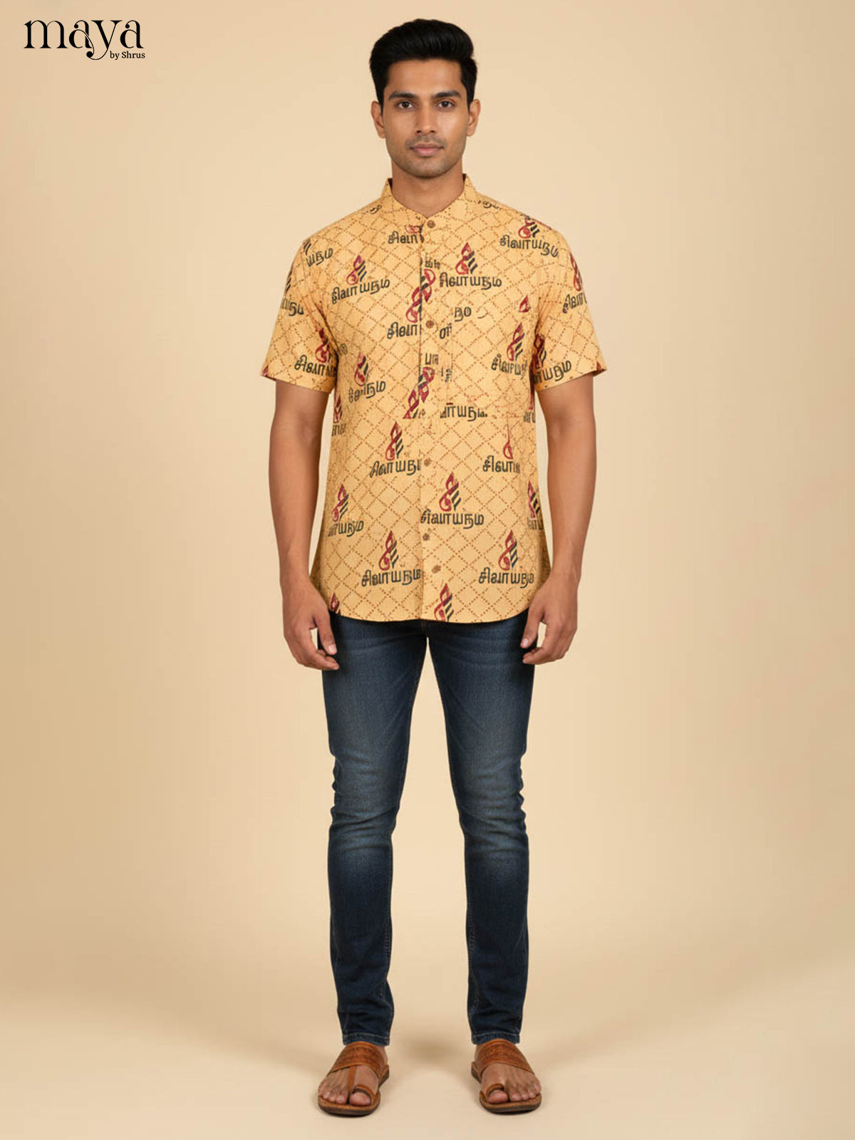 Sandal Cotton Divine Printed Short Men Kurta - Shop on Shrus.com