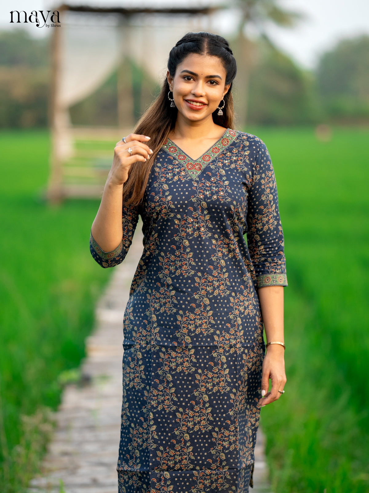 Blue Ajrakh Printed Cotton Kurti - Shop on Shrus.com