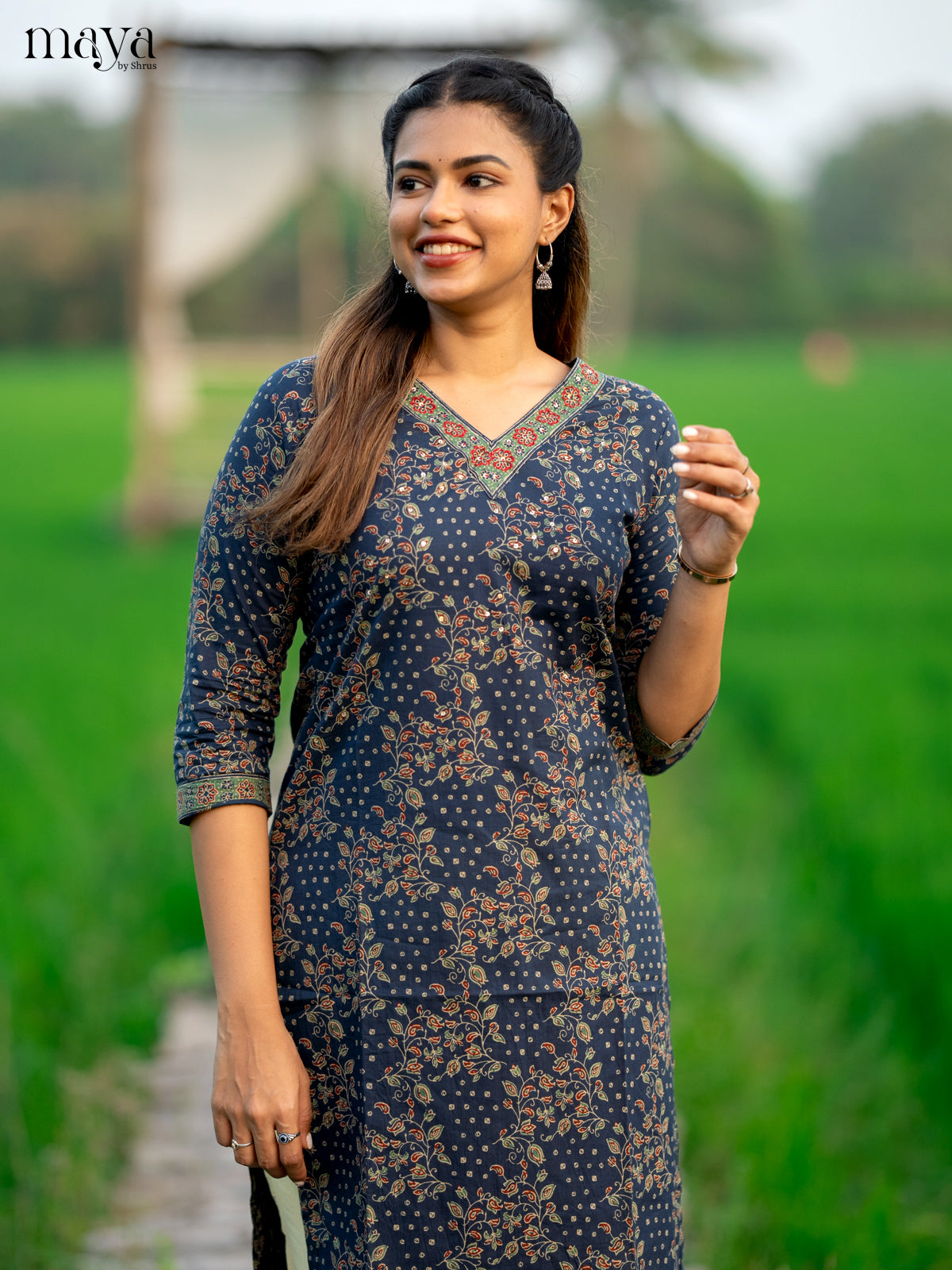 Blue Ajrakh Printed Cotton Kurti - Shop on Shrus.com