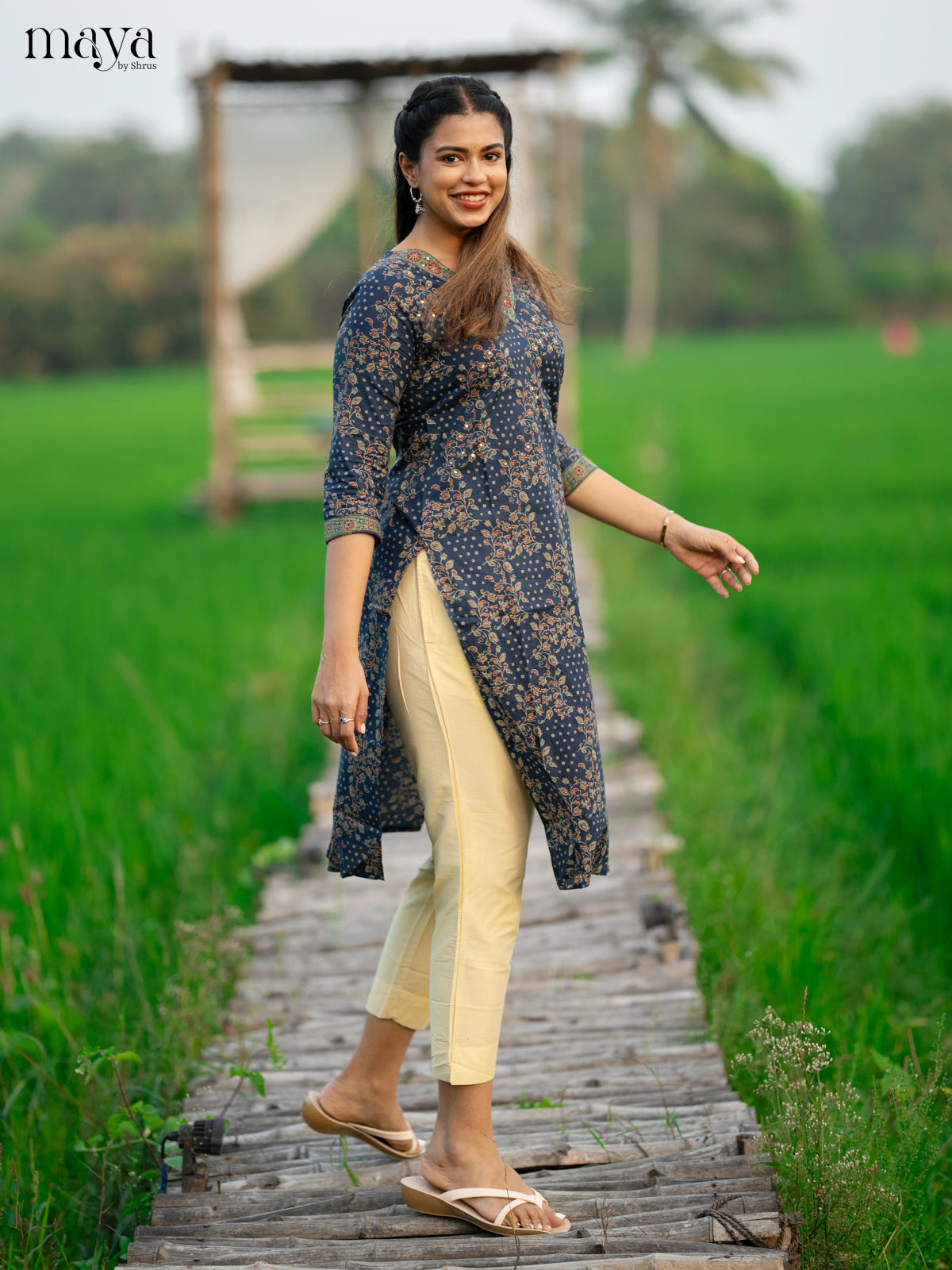Blue Ajrakh Printed Cotton Kurti - Shop on Shrus.com