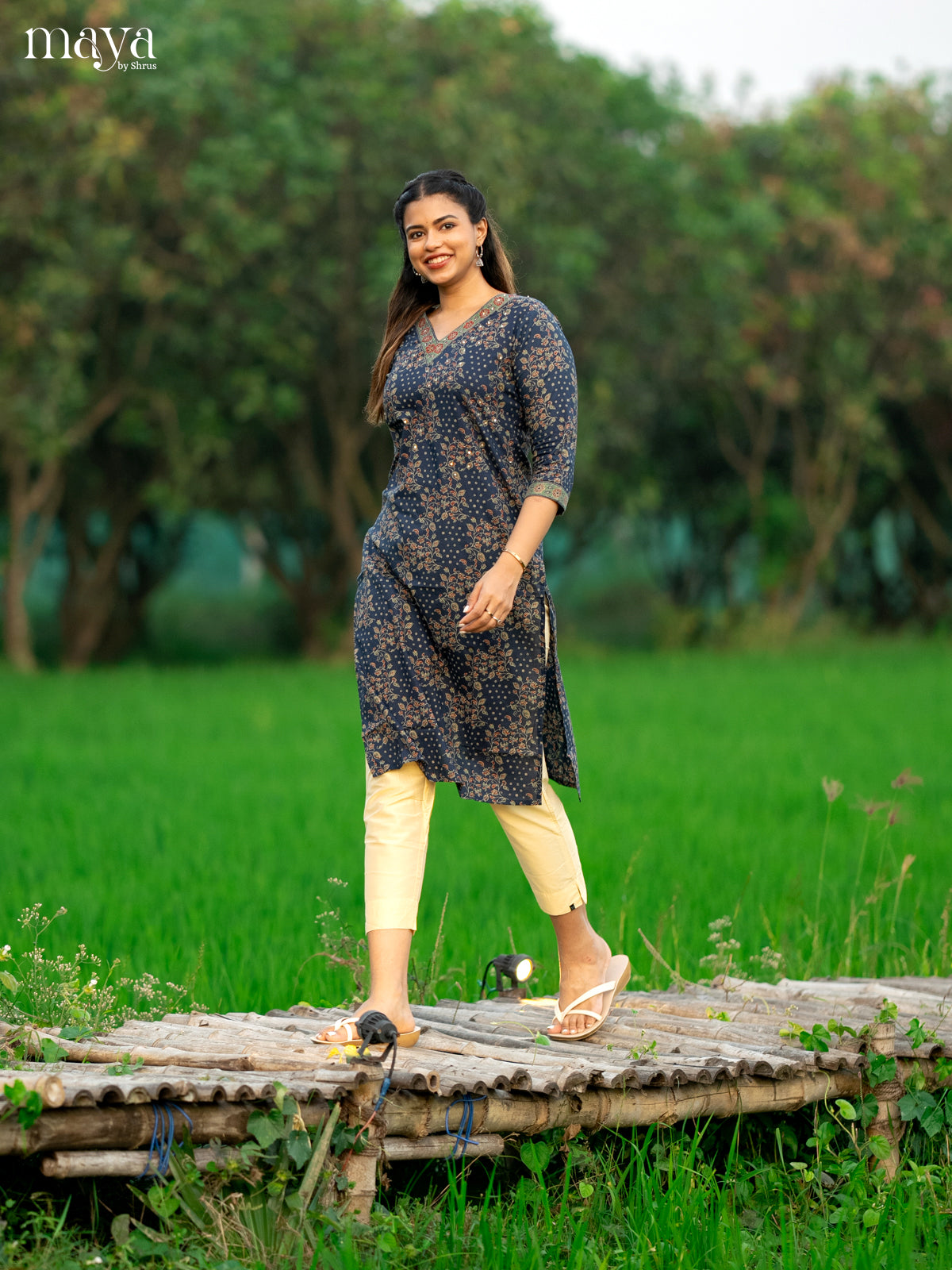 Blue Ajrakh Printed Cotton Kurti - Shop on Shrus.com