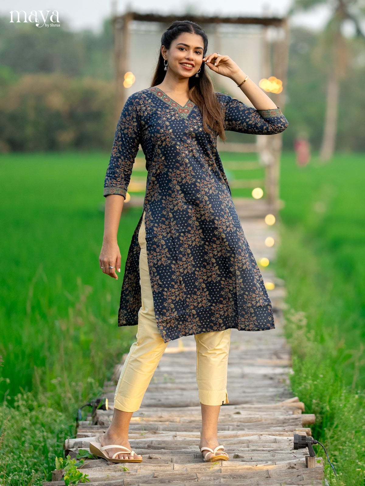 Blue Ajrakh Printed Cotton Kurti - Shop on Shrus.com