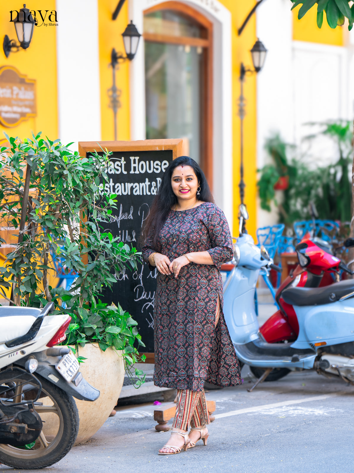 Black Ajrakh Printed Cotton Kurti - Shop on Shrus.com