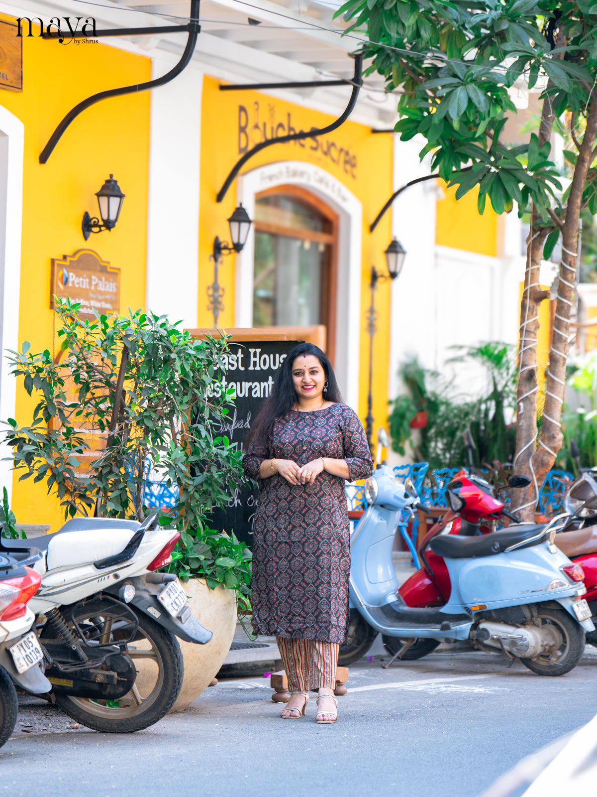 Black Ajrakh Printed Cotton Kurti - Shop on Shrus.com