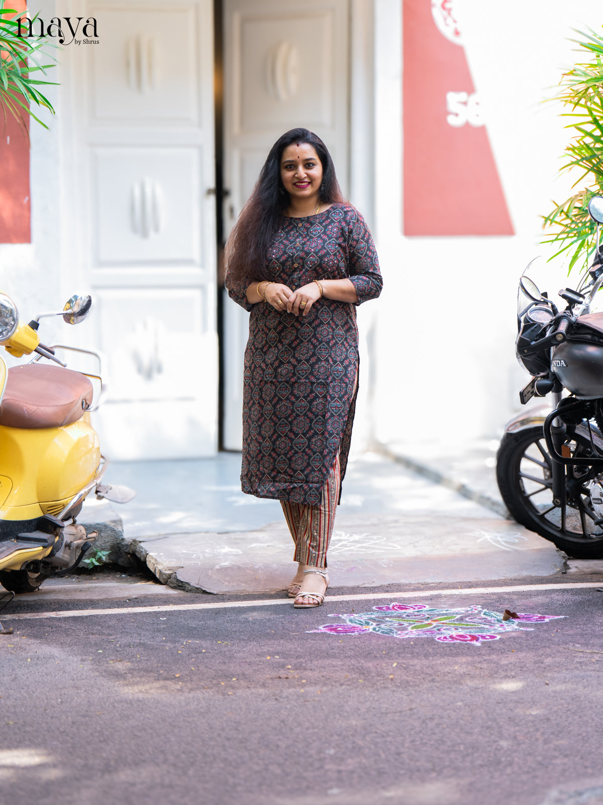 Black Ajrakh Printed Cotton Kurti - Shop on Shrus.com