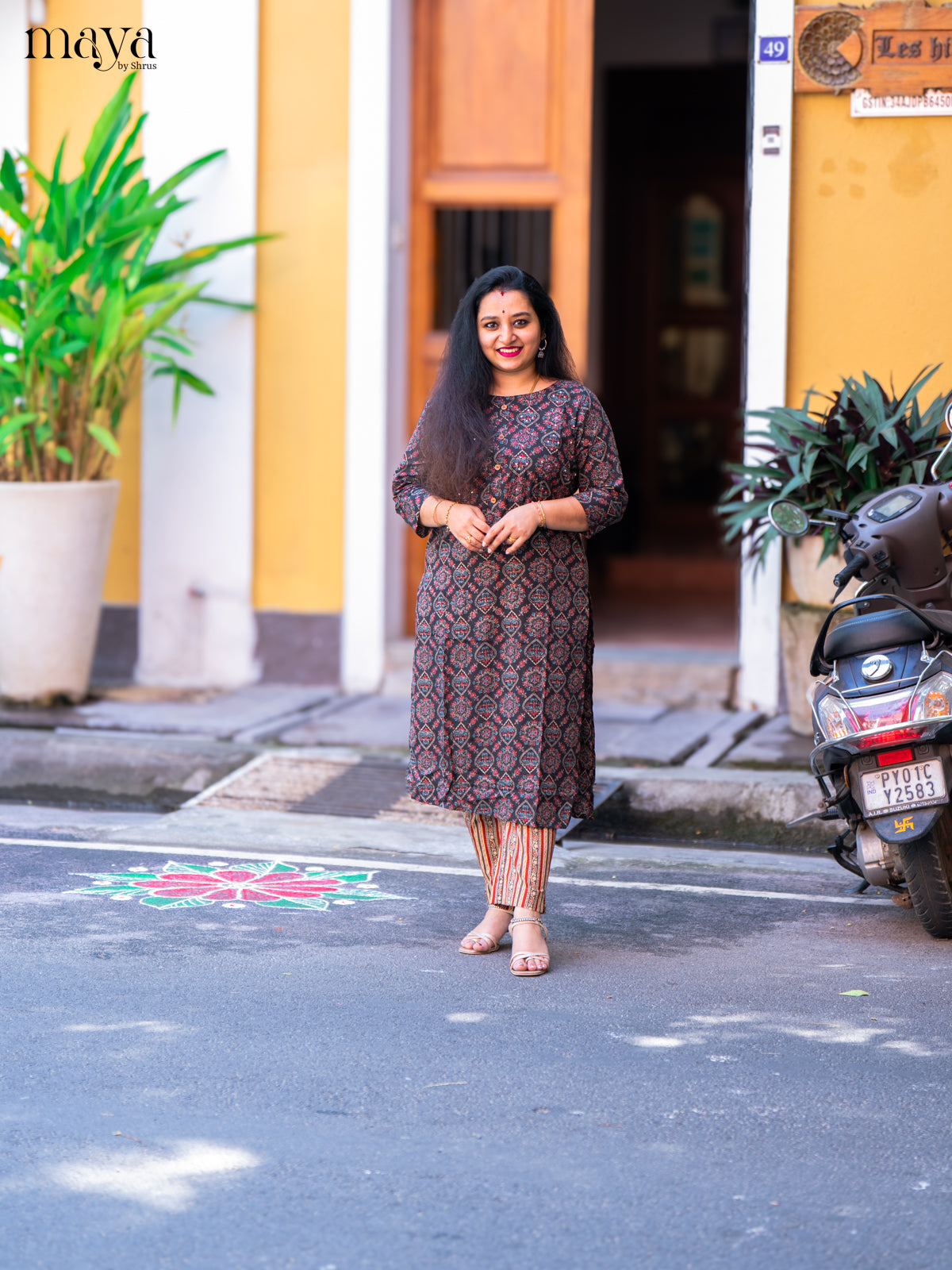 Black Ajrakh Printed Cotton Kurti - Shop on Shrus.com