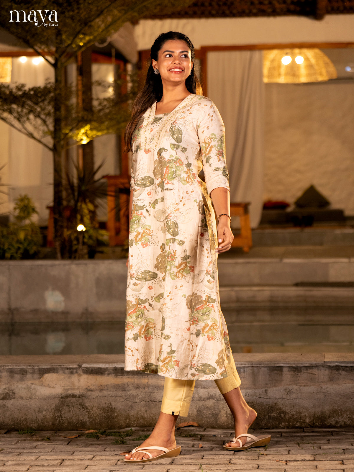 Cream with Yellow Printed Rayon Kurti - Shop on Shrus.com