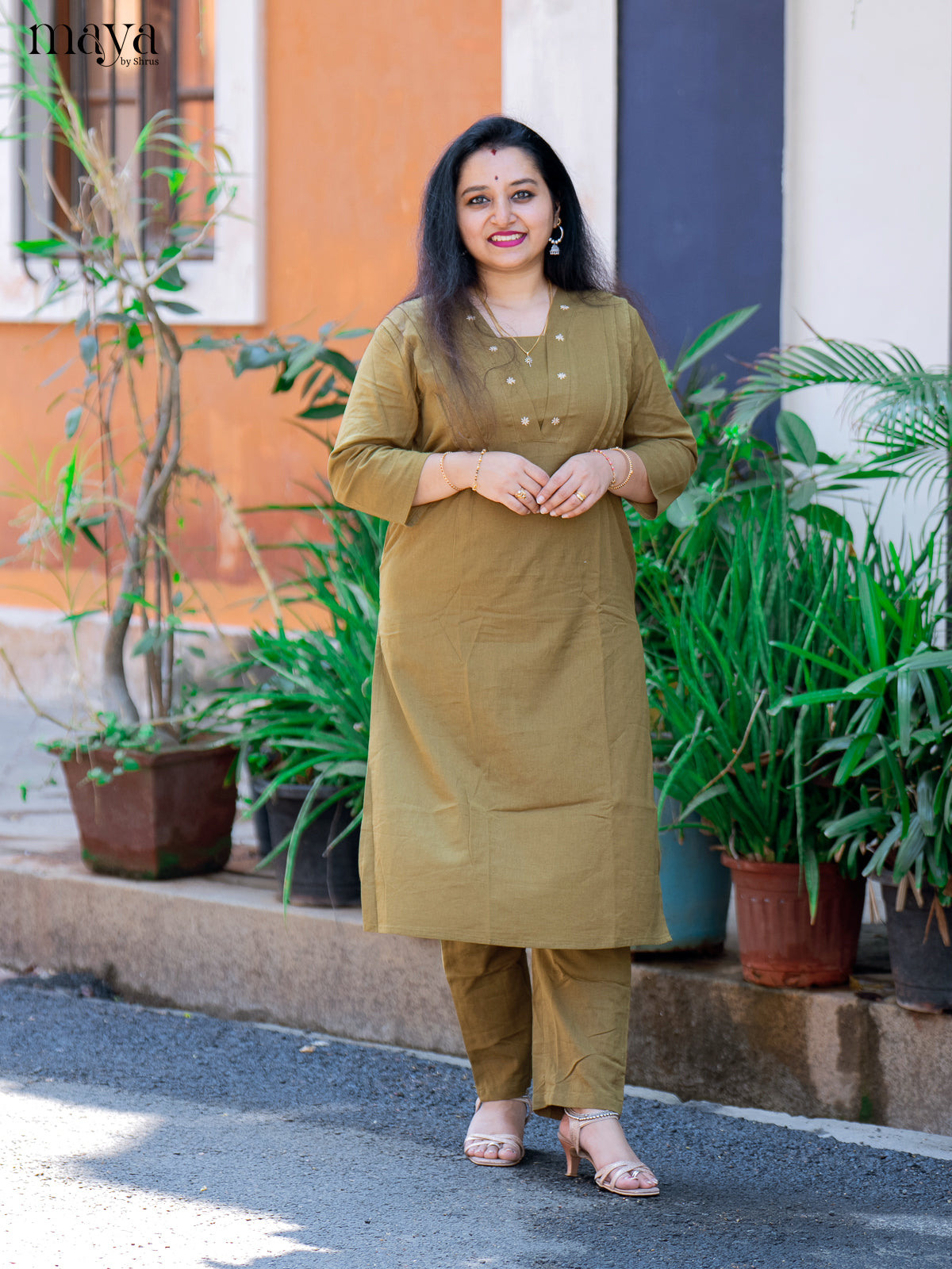 Green Cotton 2Pc Solid Salwar Suit - Top & Bottom - Shop on Shrus.com