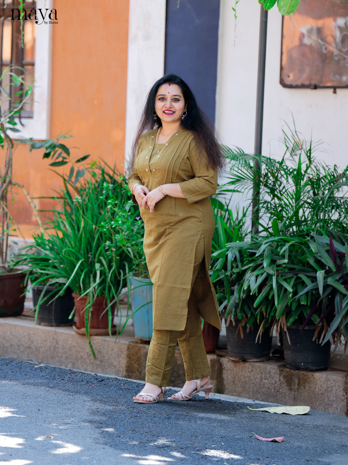 Green Cotton 2Pc Solid Salwar Suit - Top & Bottom - Shop on Shrus.com