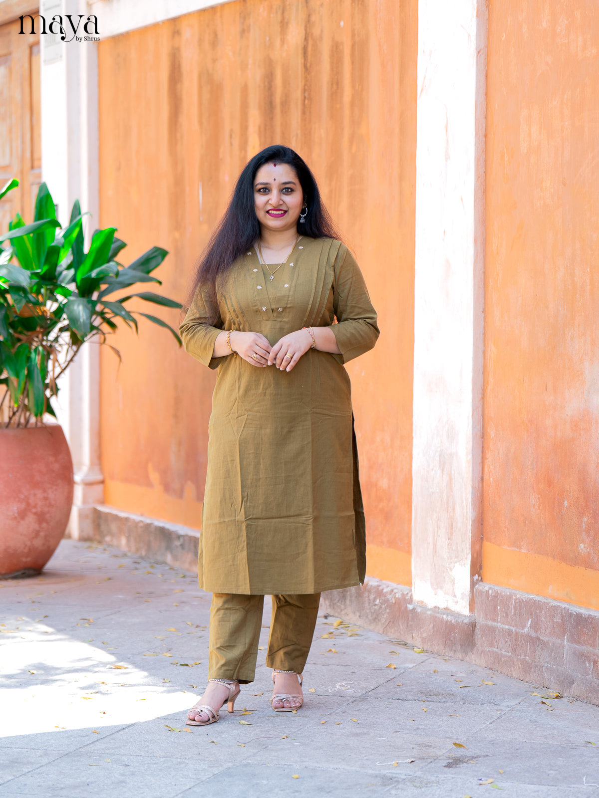 Green Cotton 2Pc Solid Salwar Suit - Top & Bottom - Shop on Shrus.com