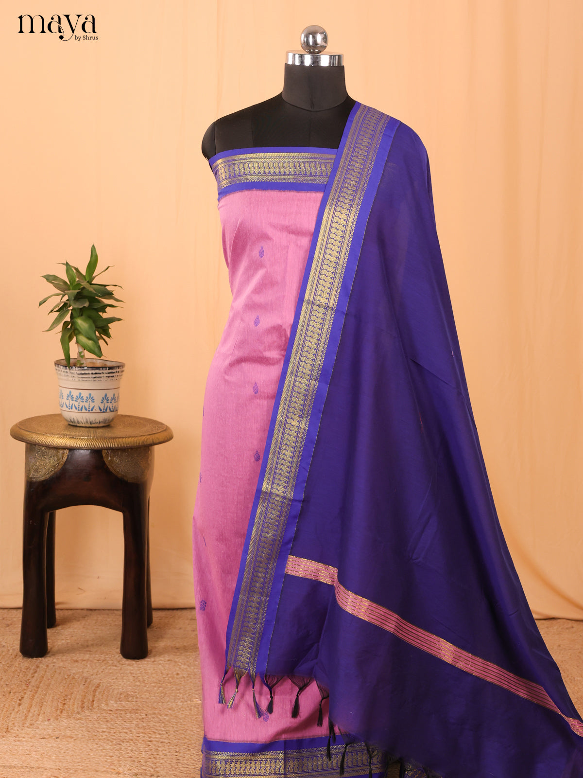 Pink & Blue - Kalyani Cotton unstitched Top & Dupatta - MDA28037 - Shop on Shrus.com