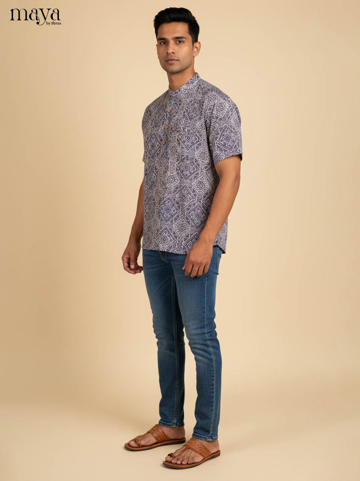 Grey with Blue - Readymade Mens Kurta - Shop on Shrus.com