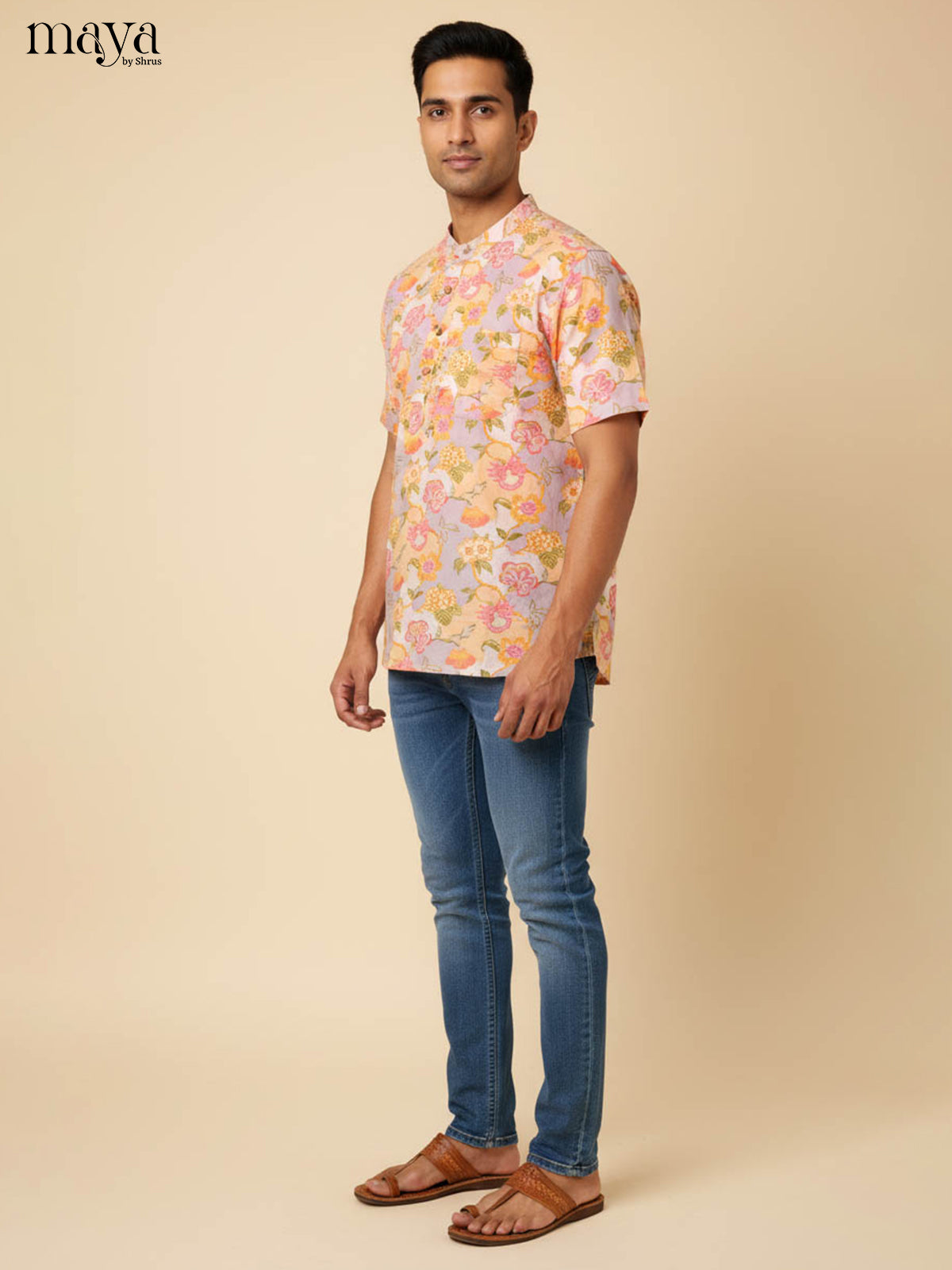 Mild Purple & Peach - Readymade Mens Kurta - Shop on Shrus.com