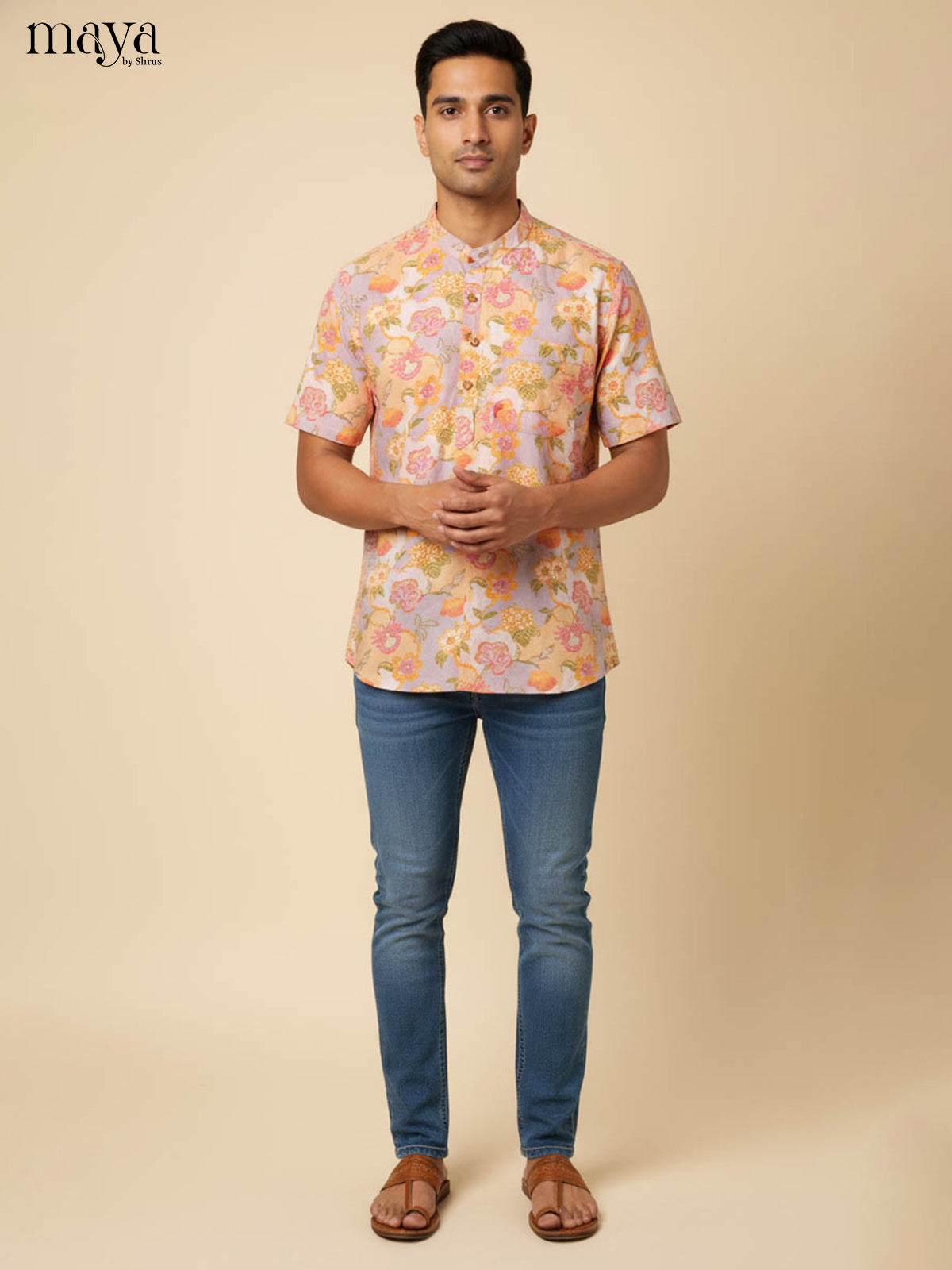 Mild Purple & Peach - Readymade Mens Kurta - Shop on Shrus.com