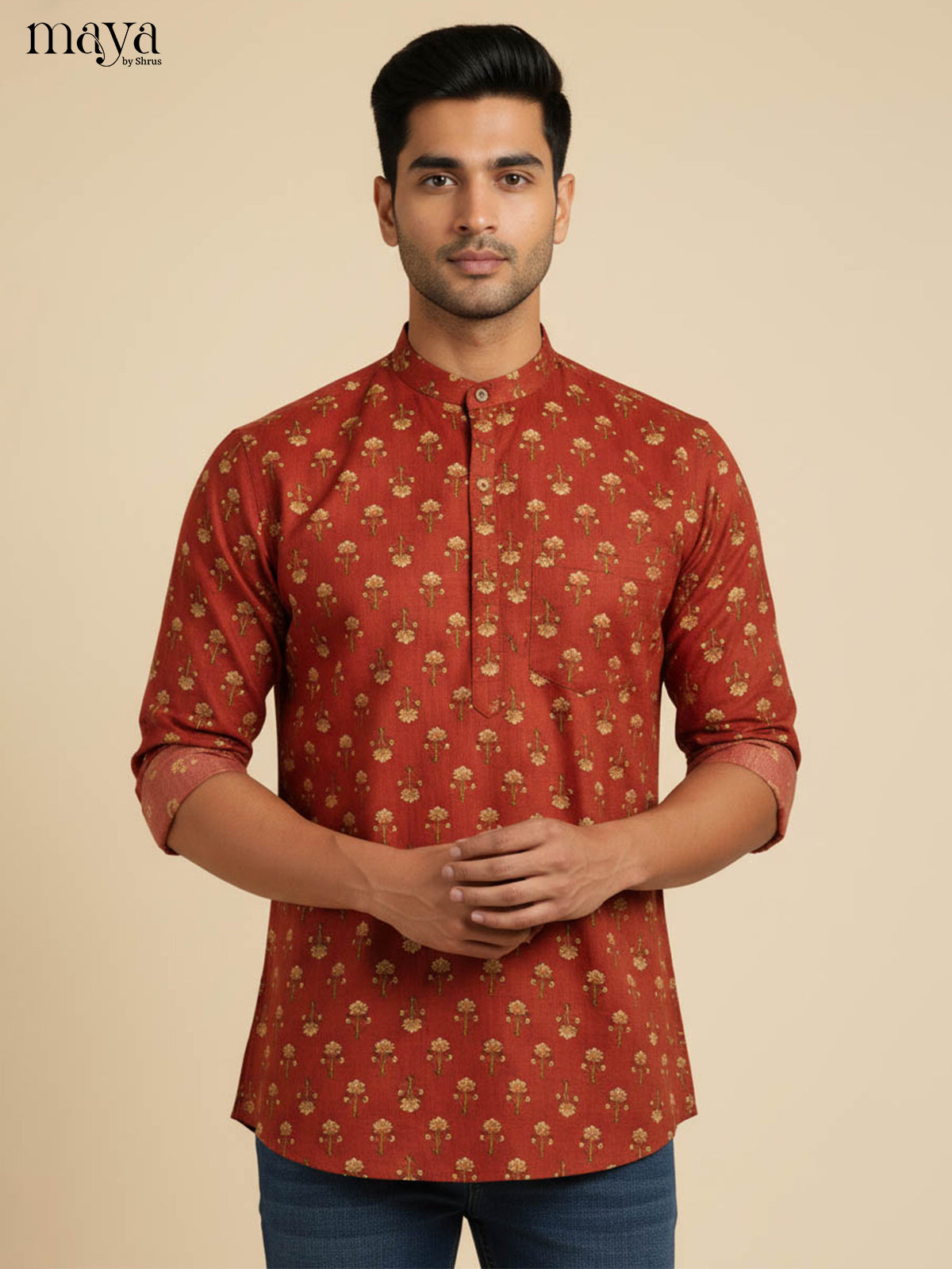 Brick Red - Readymade Mens Kurta - Shop on Shrus.com