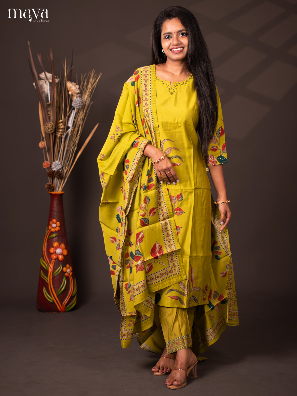 Embroidered Rayon 3Pc Green Salwar Suit - Top, Bottom & Dupatta - Shop on Shrus.com