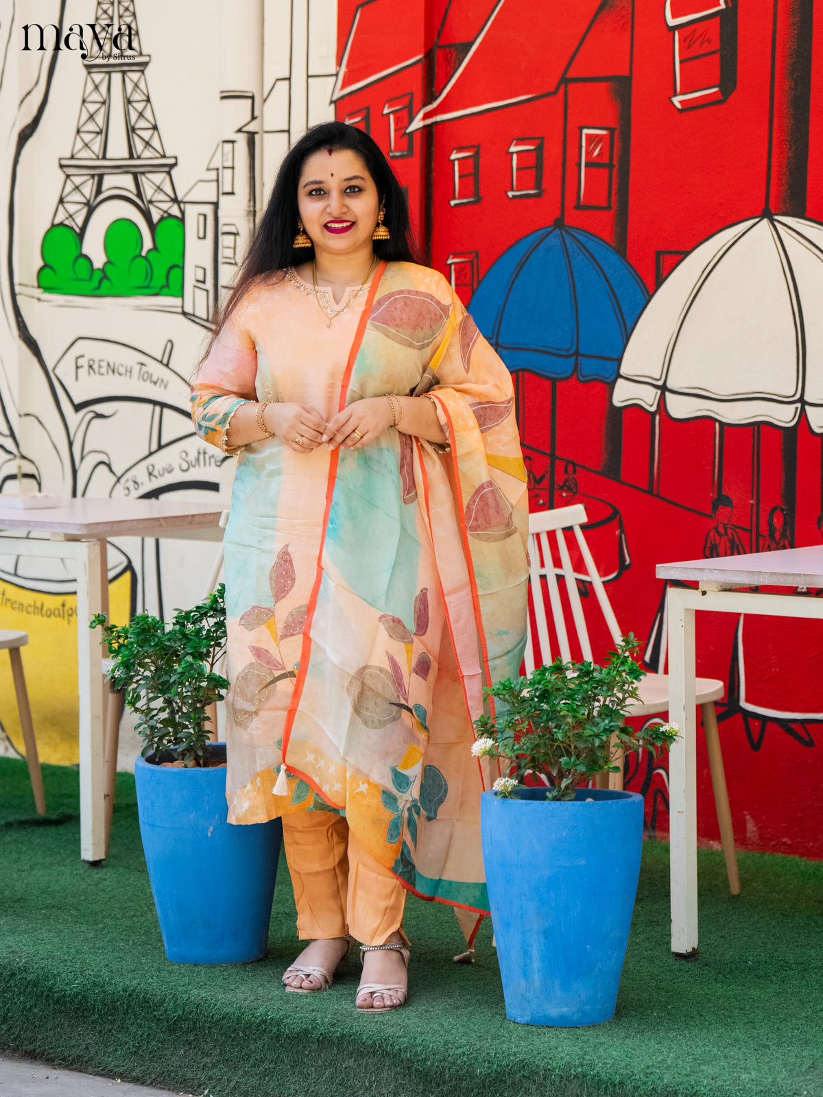 Embroidered Semi Raw Silk 3Pc Orange Salwar Suit - Top, Bottom & Dupatta - Shop on Shrus.com