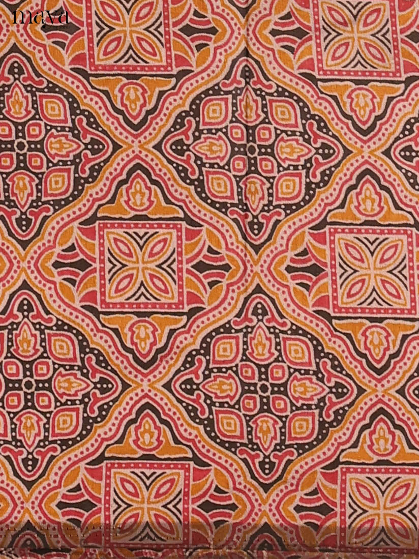 Light Brown & Maroon Semi Patola Unstitched Top, Bottom & Dupatta - MDB08095 - Shop on Shrus.com