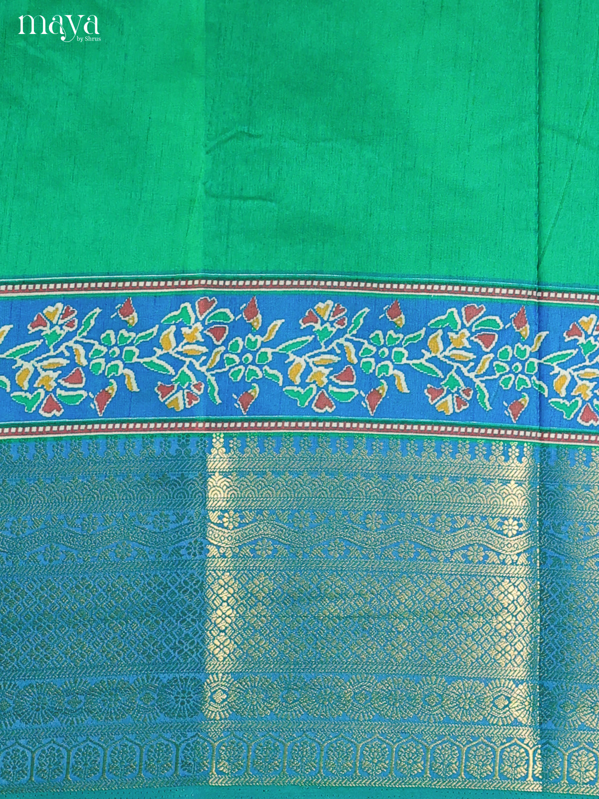 Green & Blue Semi Patola Unstitched Top, Bottom & Dupatta - MDB12009 - Shop on Shrus.com
