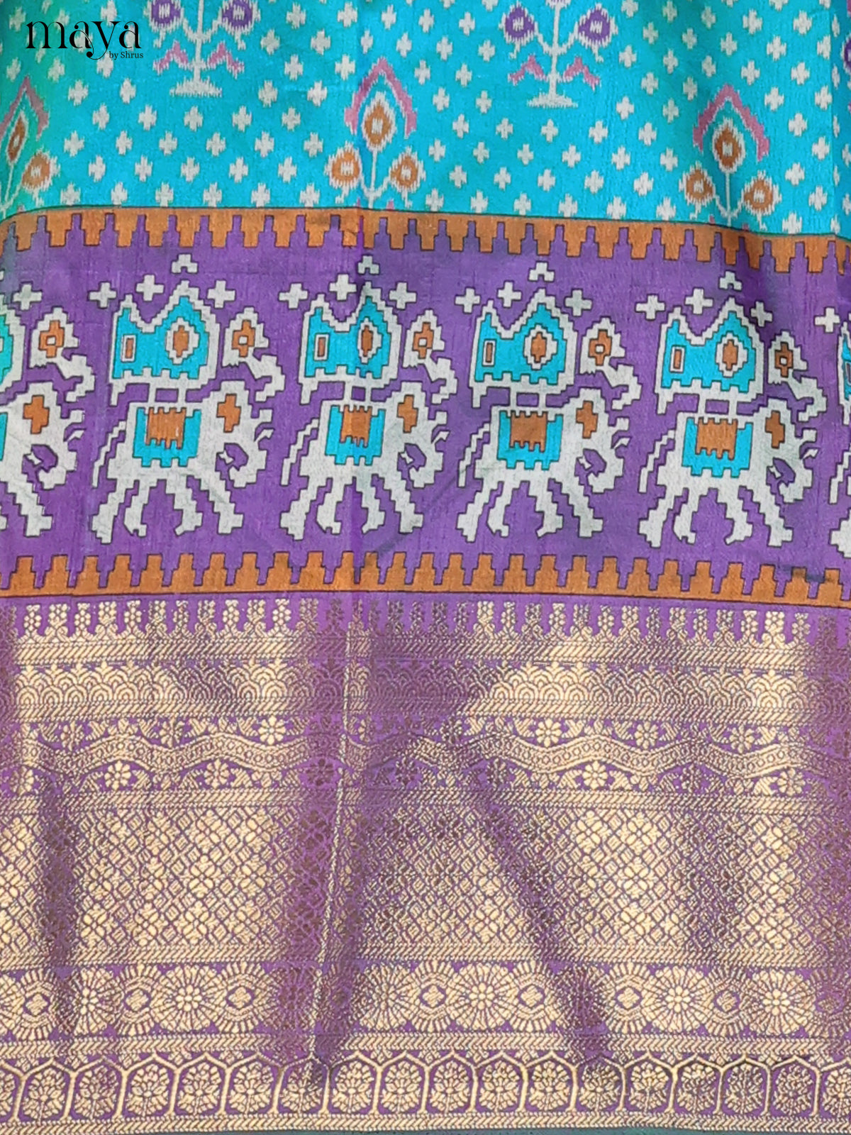 Double shade Teal Blue & Purple Semi Patola Unstitched Top, Bottom & Dupatta - MDB15011 - Shop on Shrus.com