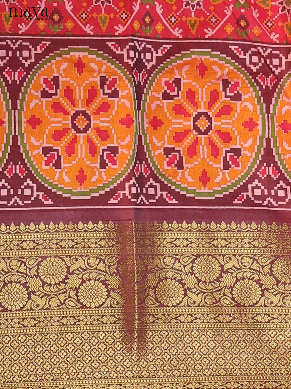 Red & Light Maroon Semi Patola Unstitched Top, Bottom & Dupatta - MDB15019 - Shop on Shrus.com