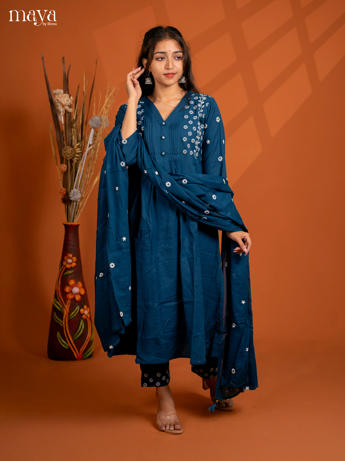 Blue Cotton 3PC solid Salwar Suit - Top, Bottom & Dupatta - Shop on Shrus.com