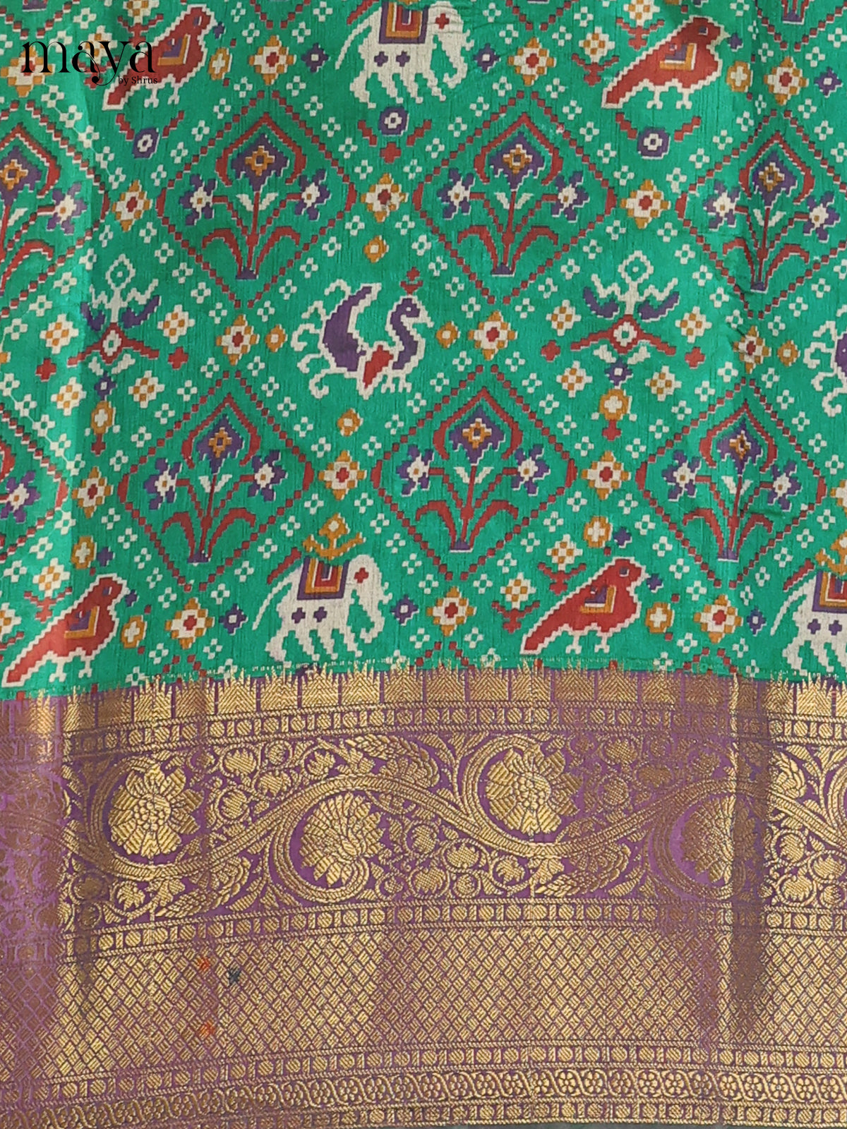 Green & Purple - Semi Patola Unstitched Top, Bottom & Dupatta - MDB26022 - Shop on Shrus.com