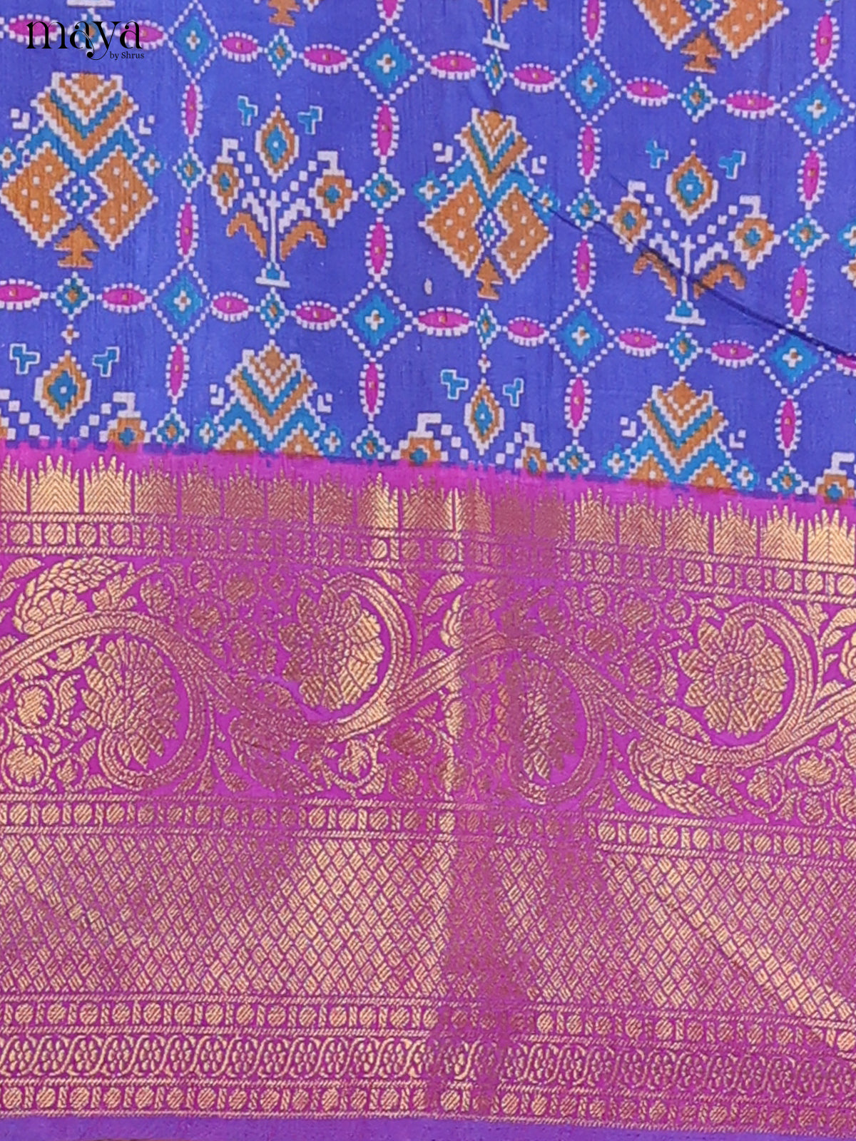 Royal Blue & purple Semi Patola Unstitched Top, Bottom & Dupatta - MDB26028 - Shop on Shrus.com