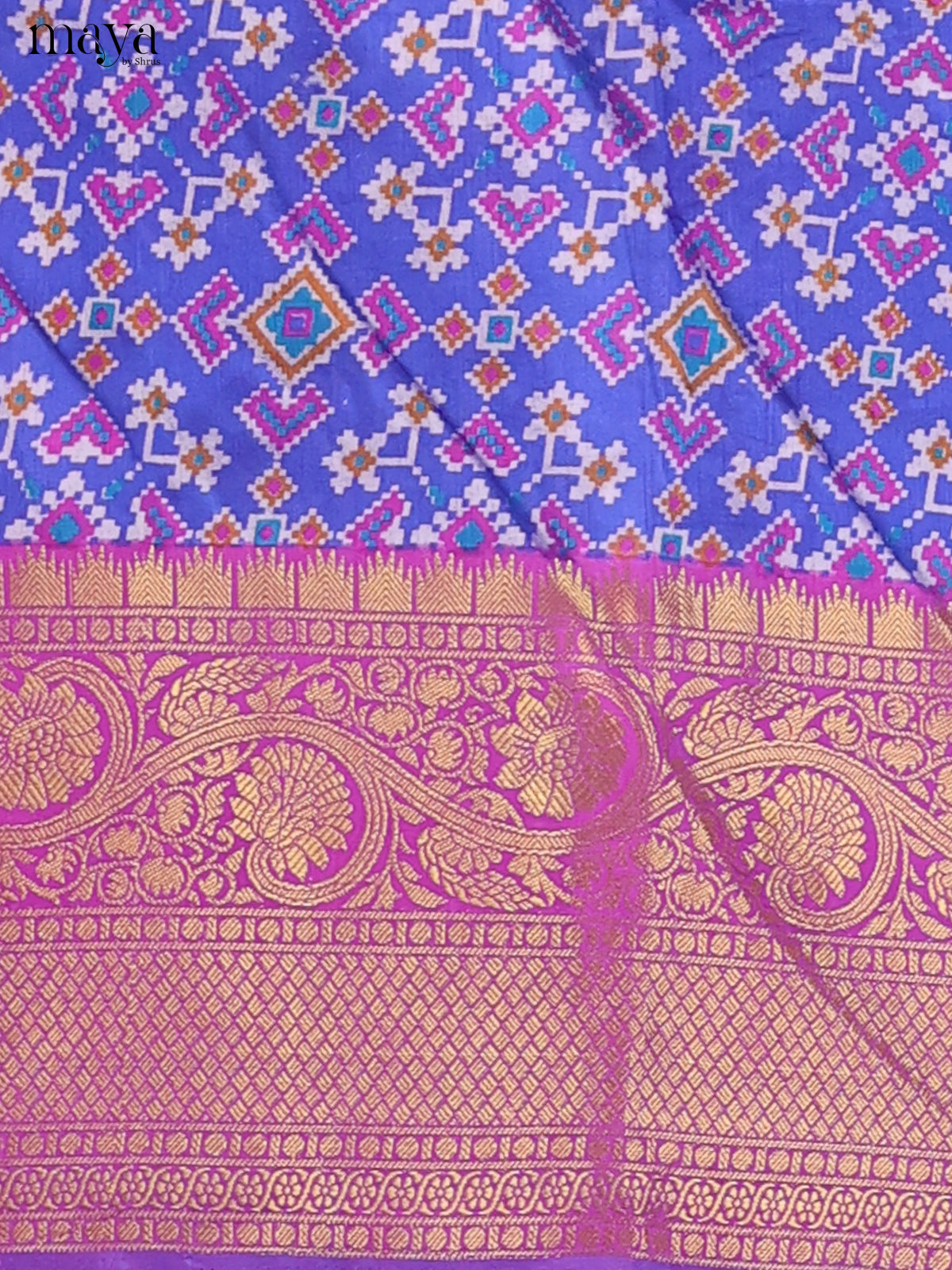 Double shade violet & Purple Semi Patola Unstitched Top, Bottom & Dupatta - MDB26033 - Shop on Shrus.com