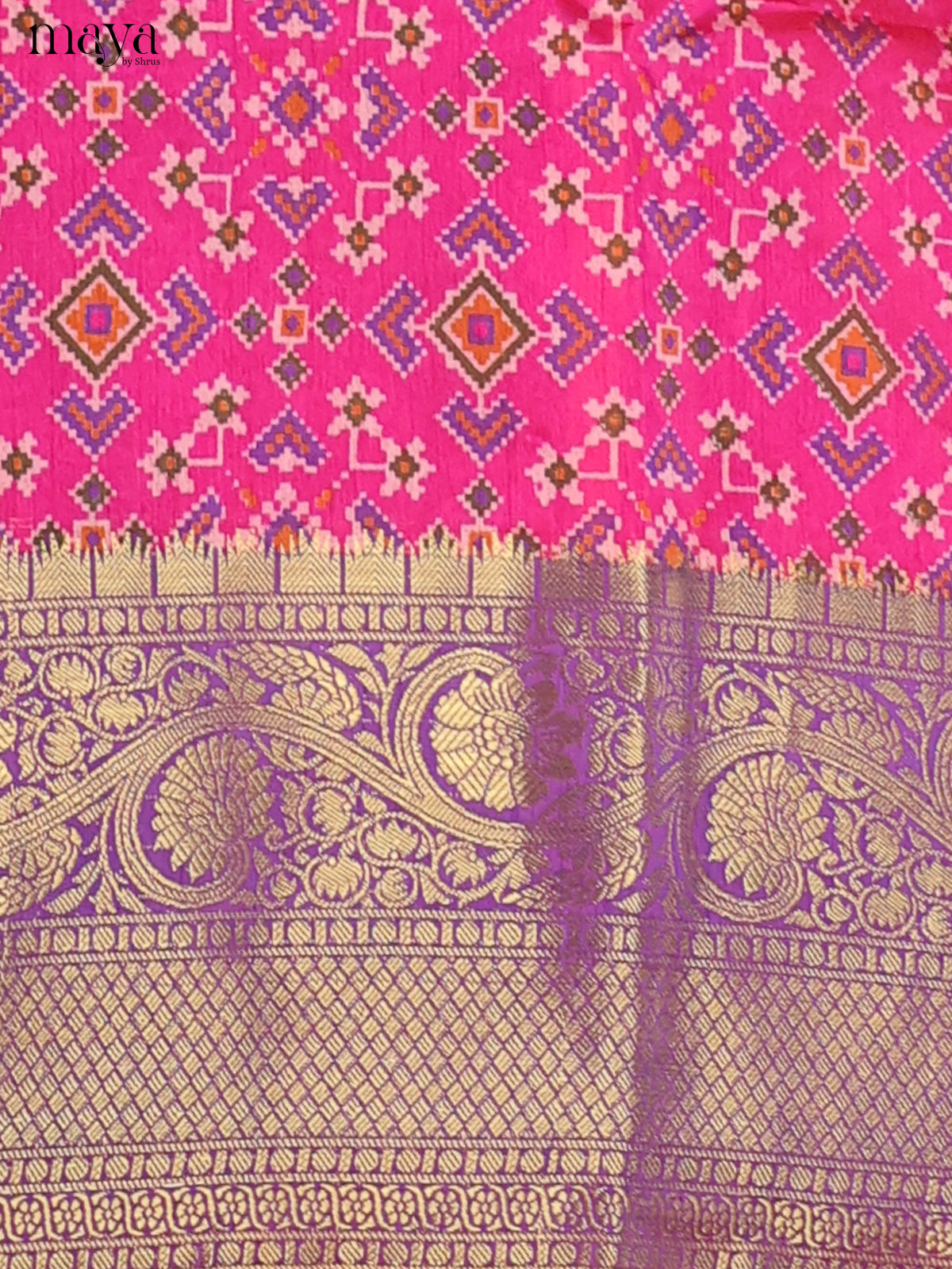 pink & purple Semi Patola Unstitched Top, Bottom & Dupatta - MDB26034 - Shop on Shrus.com